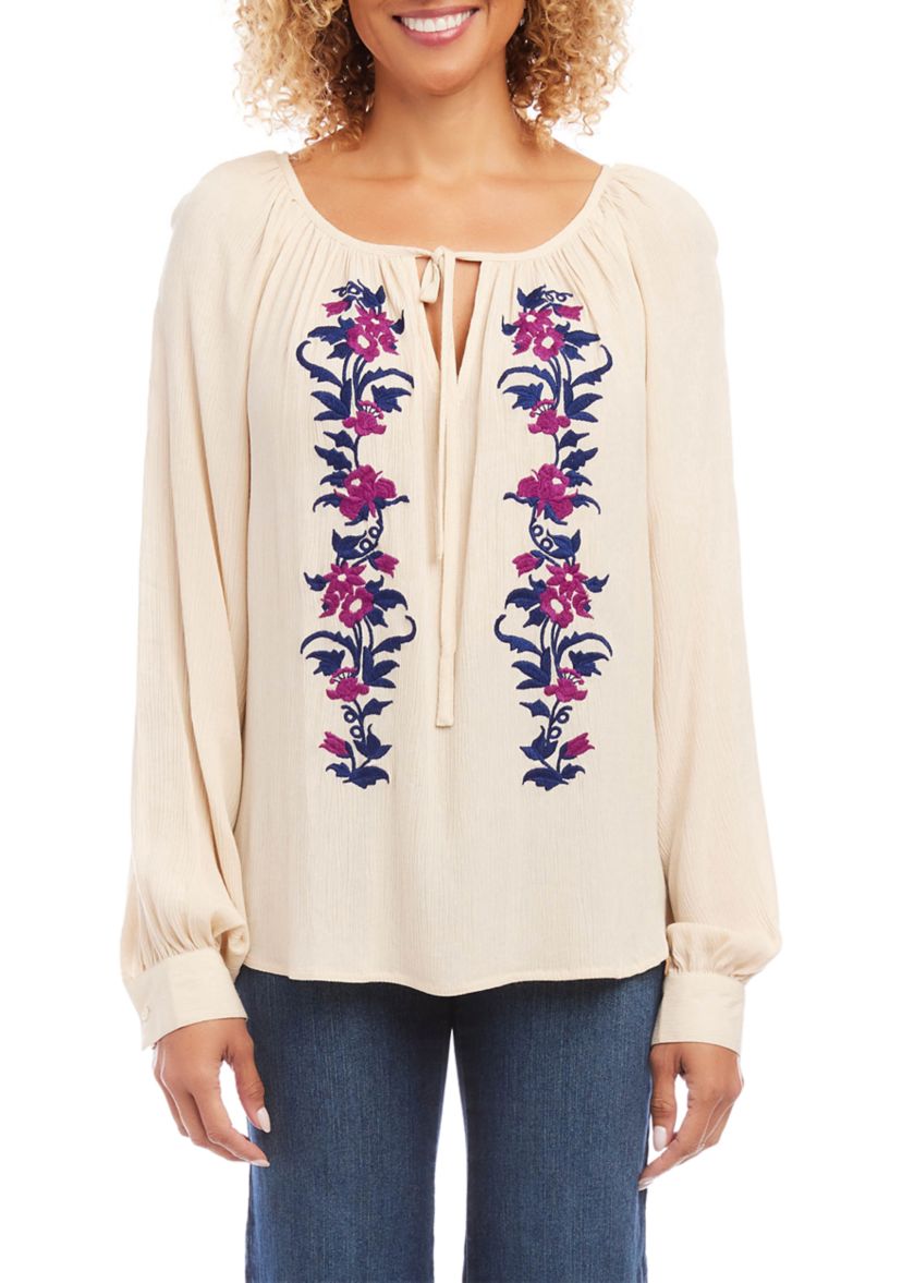 Womens Embroidered Peasant Top