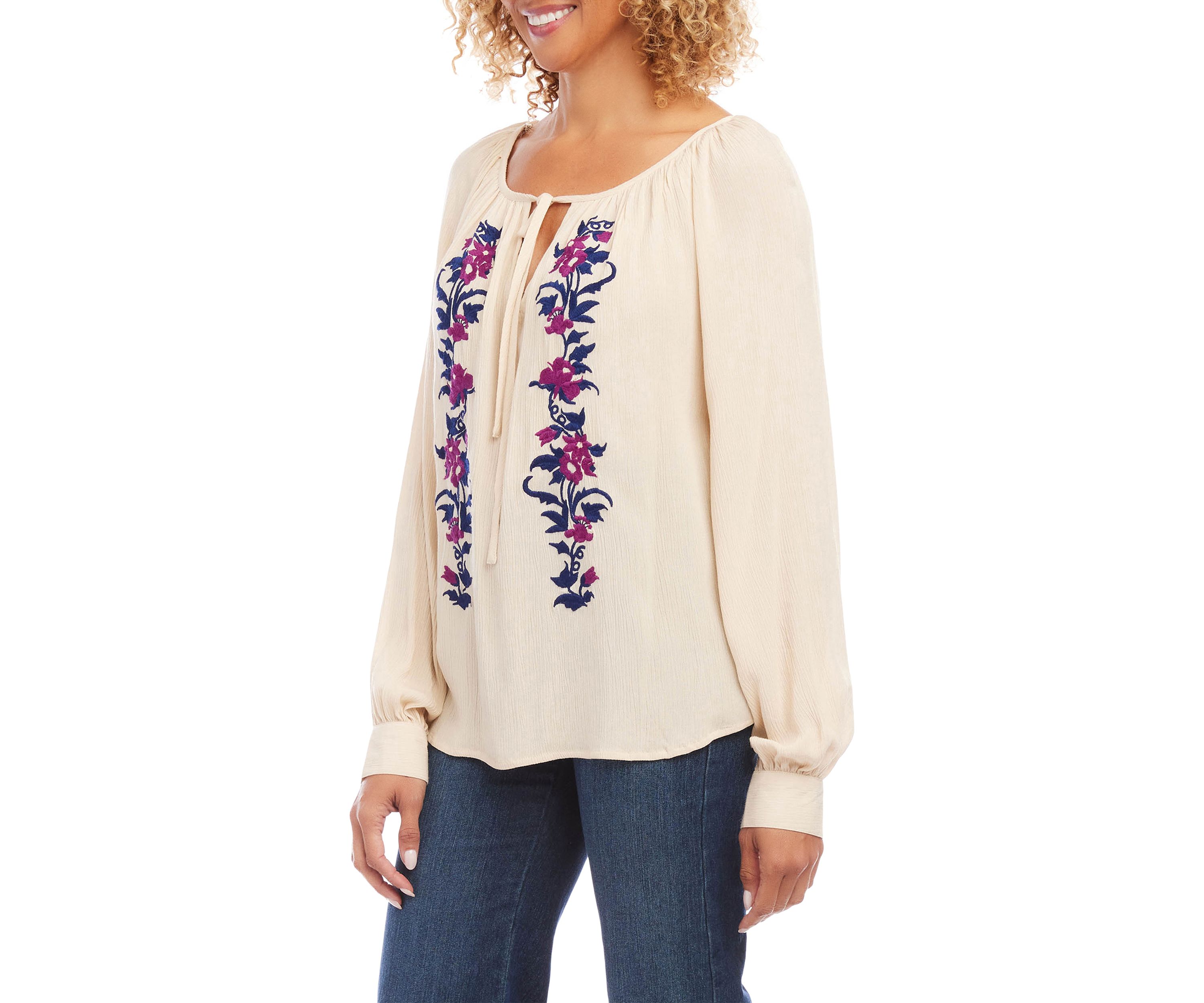 Womens Embroidered Peasant Top