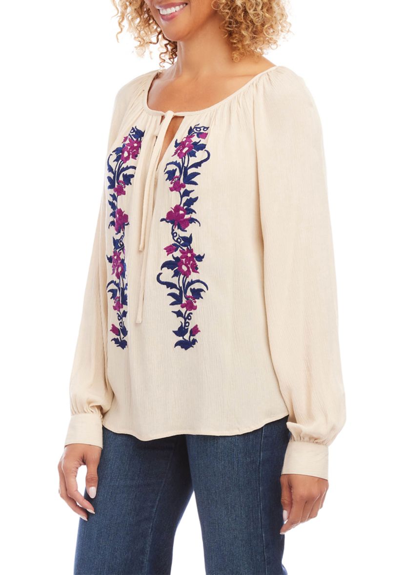 Womens Embroidered Peasant Top