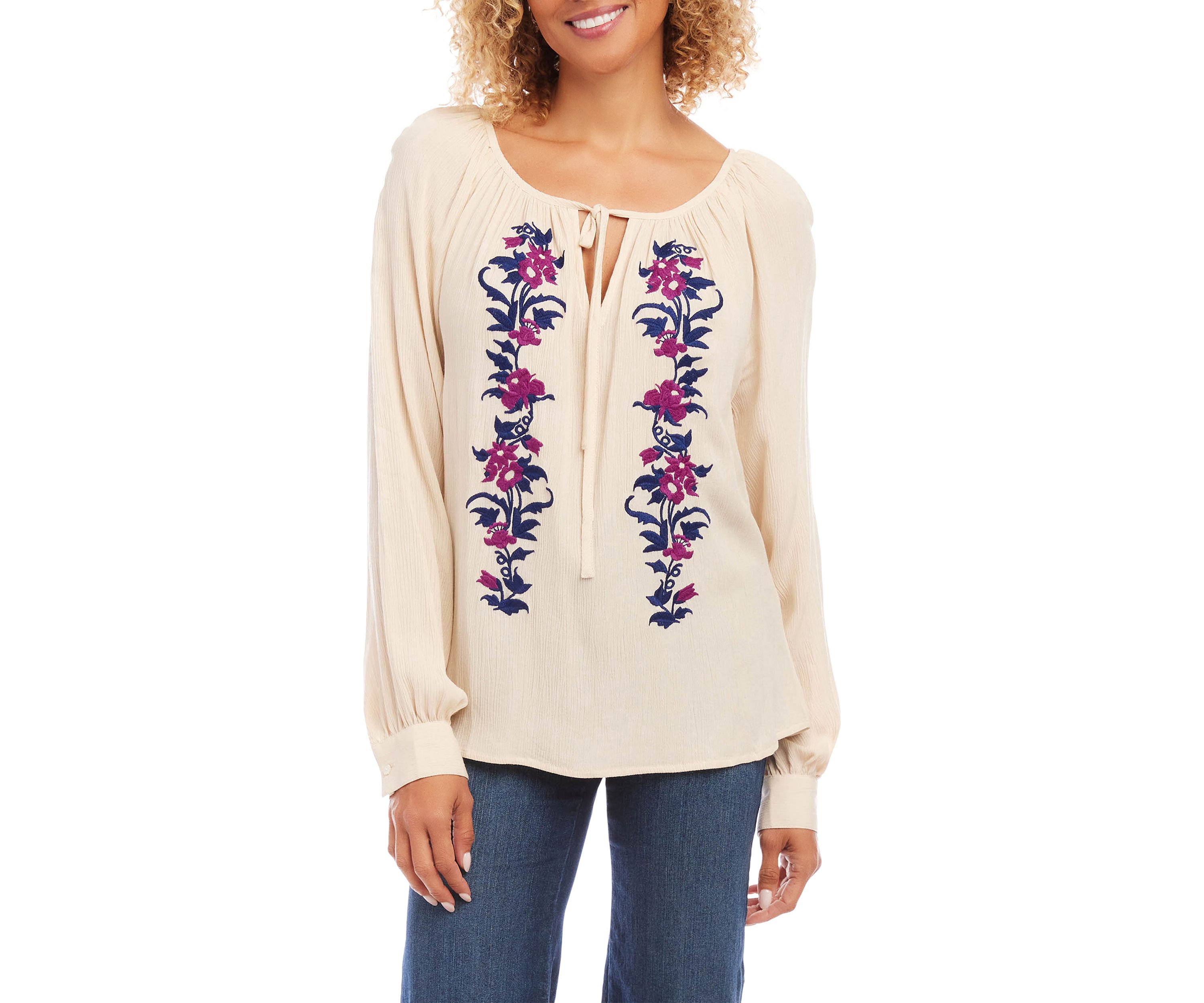 Womens Embroidered Peasant Top