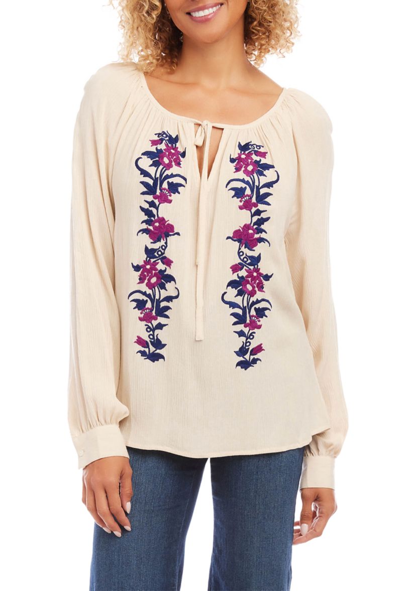 Womens Embroidered Peasant Top