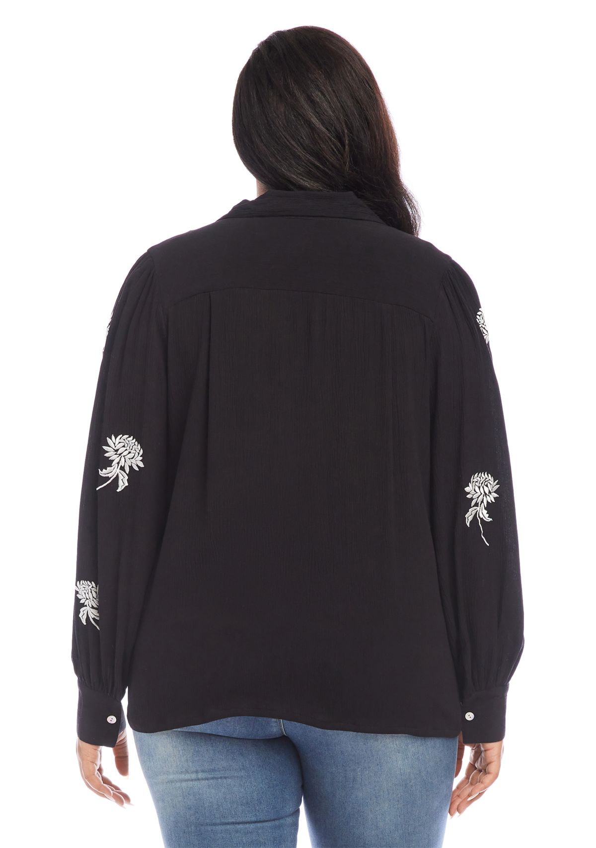 Plus Size Embroidered Blouson Sleeve Top