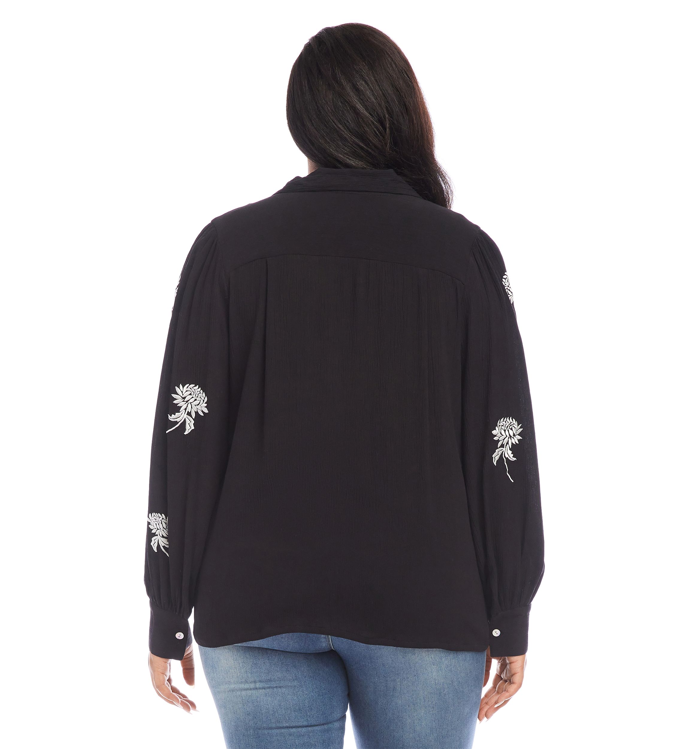 Plus Size Embroidered Blouson Sleeve Top