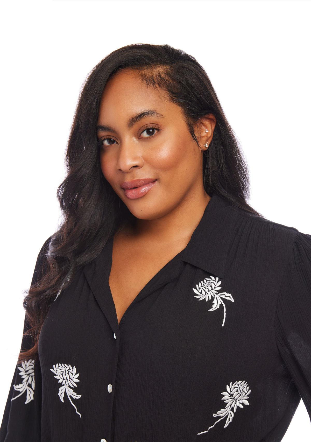 Plus Size Embroidered Blouson Sleeve Top
