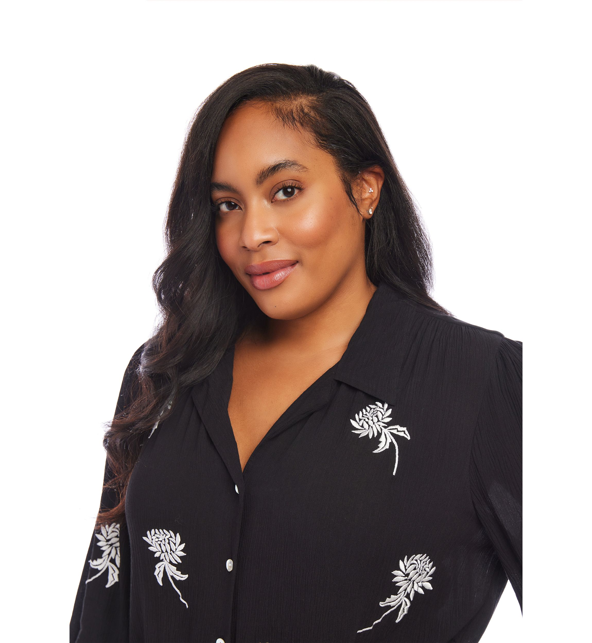 Plus Size Embroidered Blouson Sleeve Top