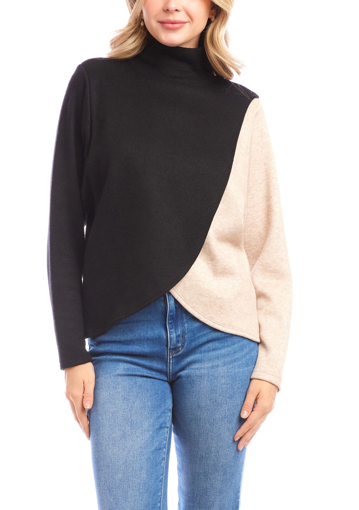 Womens Long Sleeve Crossover Color Block Top