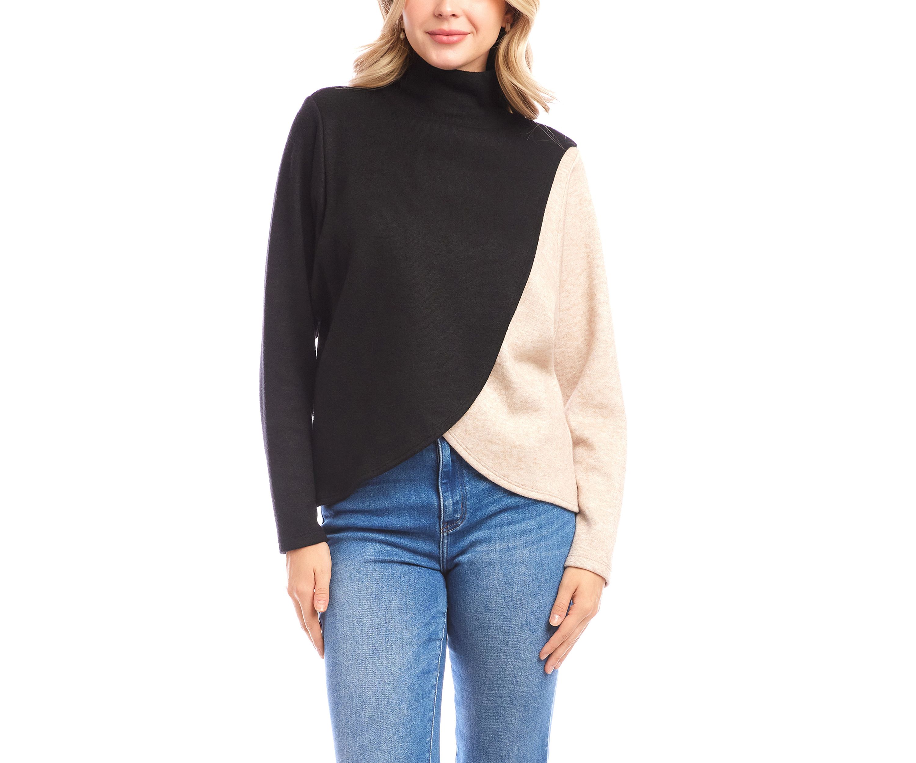 Womens Long Sleeve Crossover Color Block Top