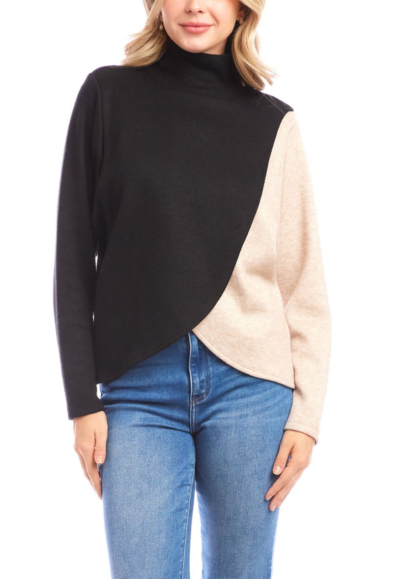 Womens Long Sleeve Crossover Color Block Top