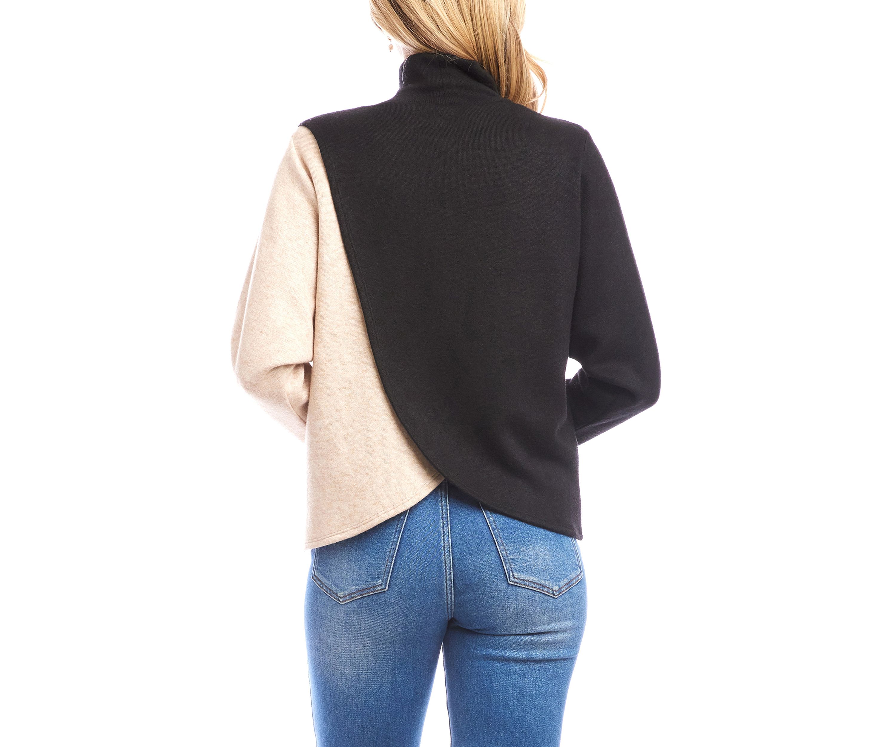Womens Long Sleeve Crossover Color Block Top
