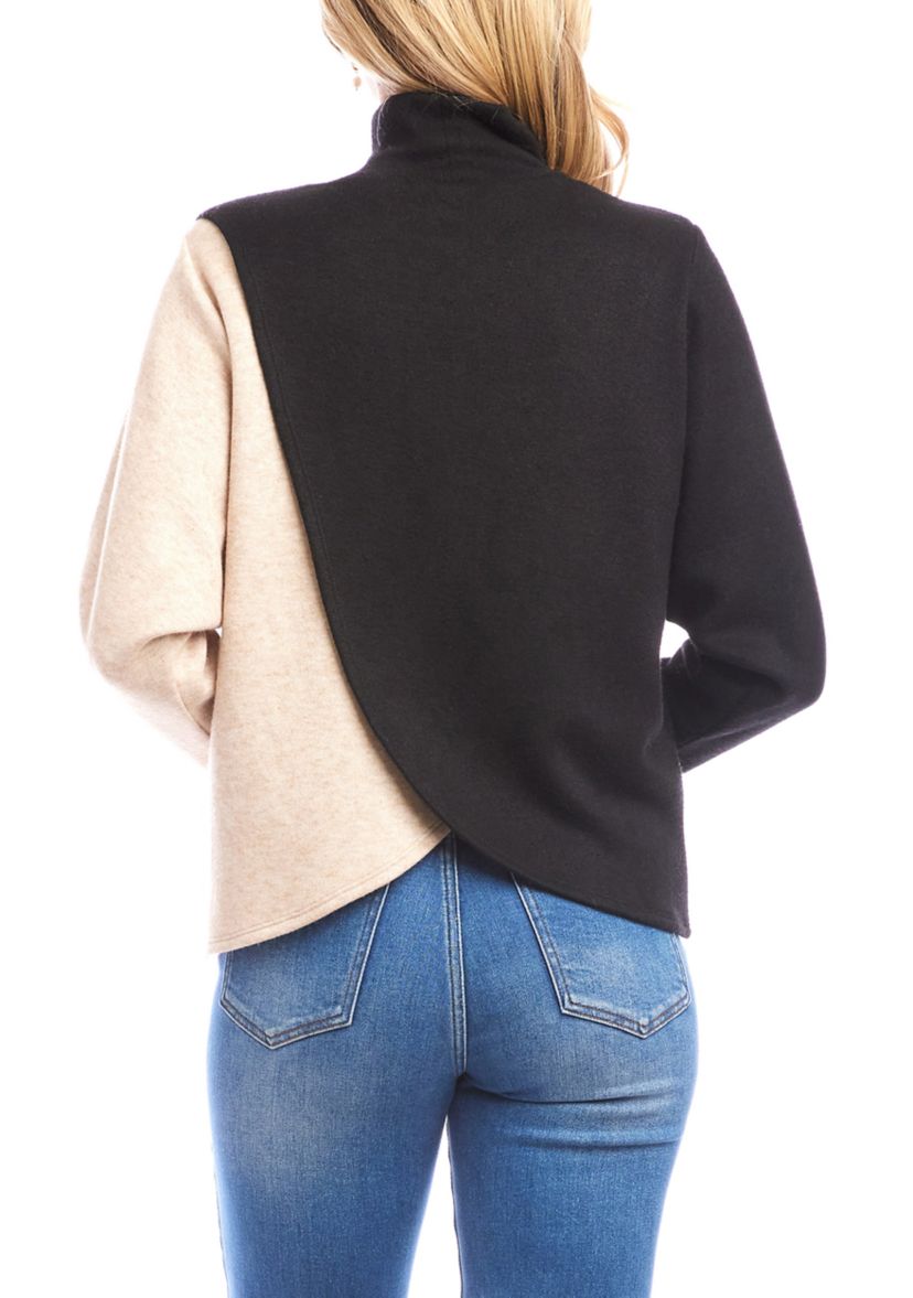 Womens Long Sleeve Crossover Color Block Top