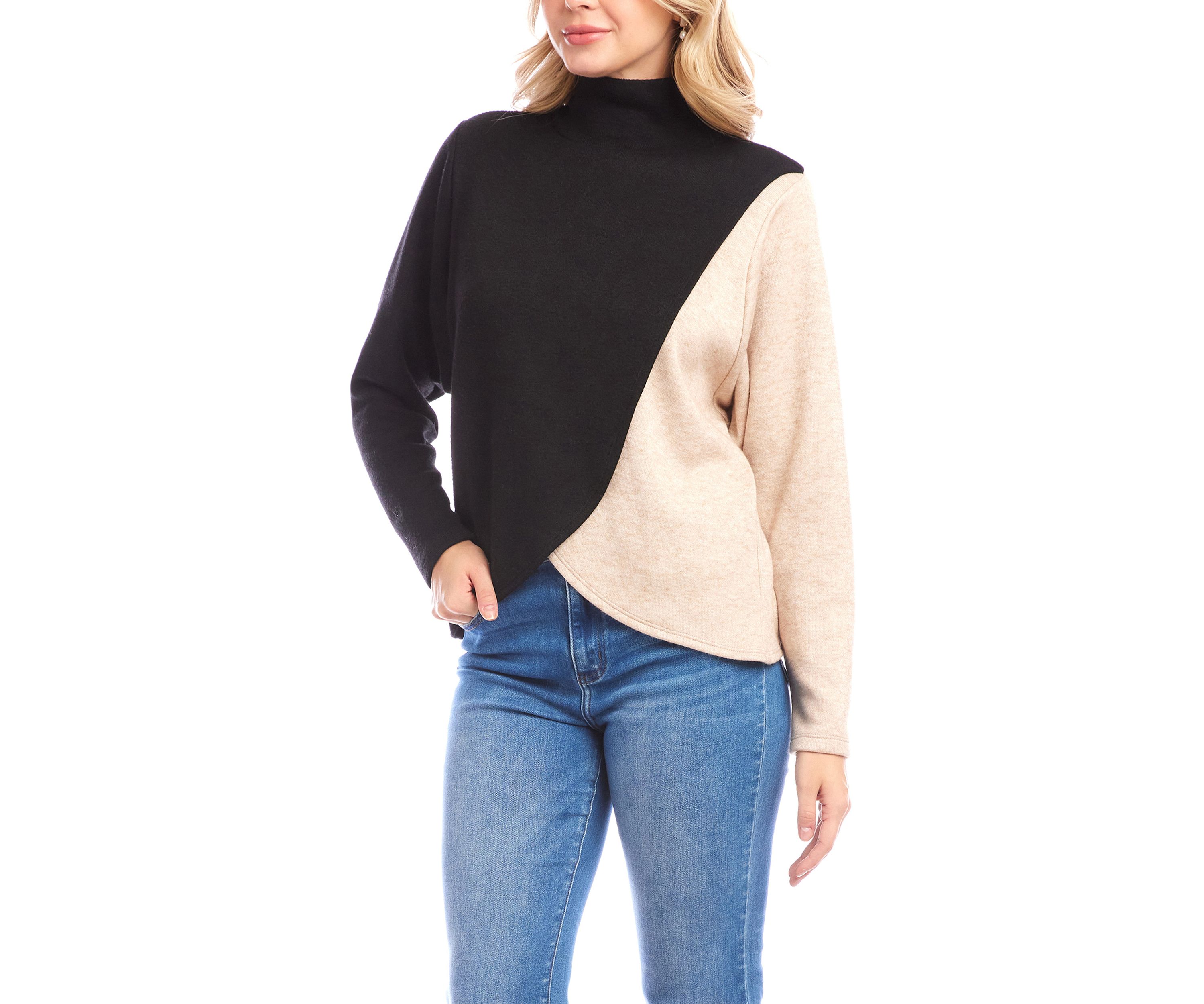 Womens Long Sleeve Crossover Color Block Top