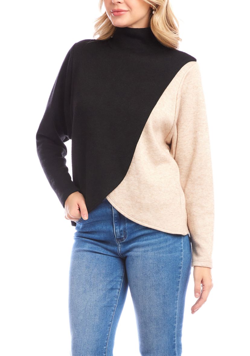 Womens Long Sleeve Crossover Color Block Top