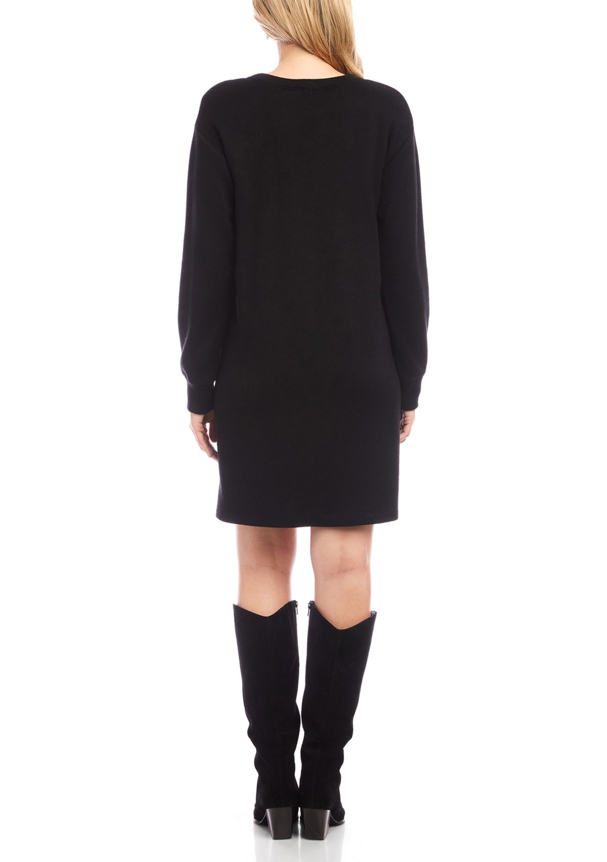 Womens Long Sleeve V-Neck Button Detail Dress