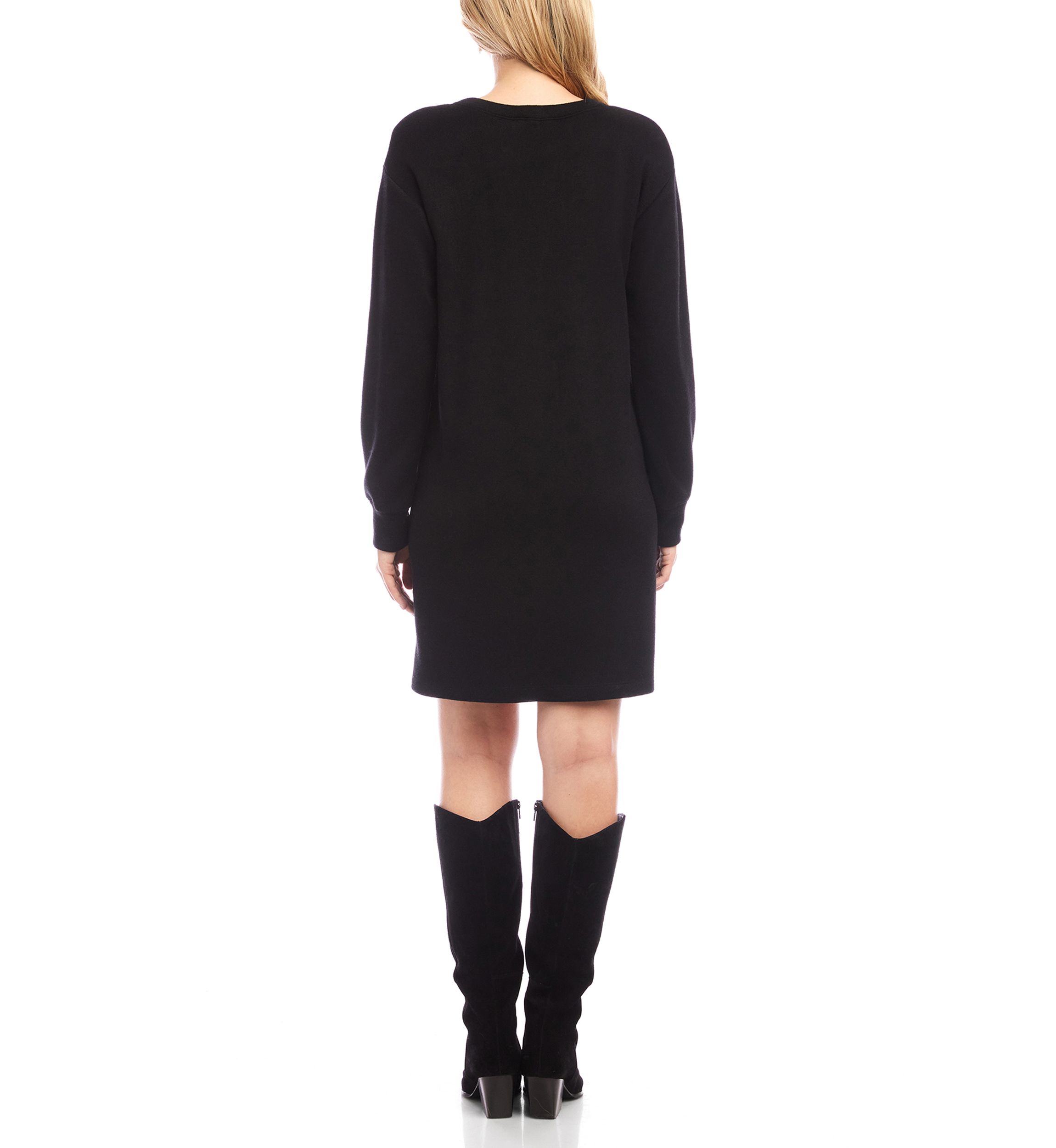 Womens Long Sleeve V-Neck Button Detail Dress