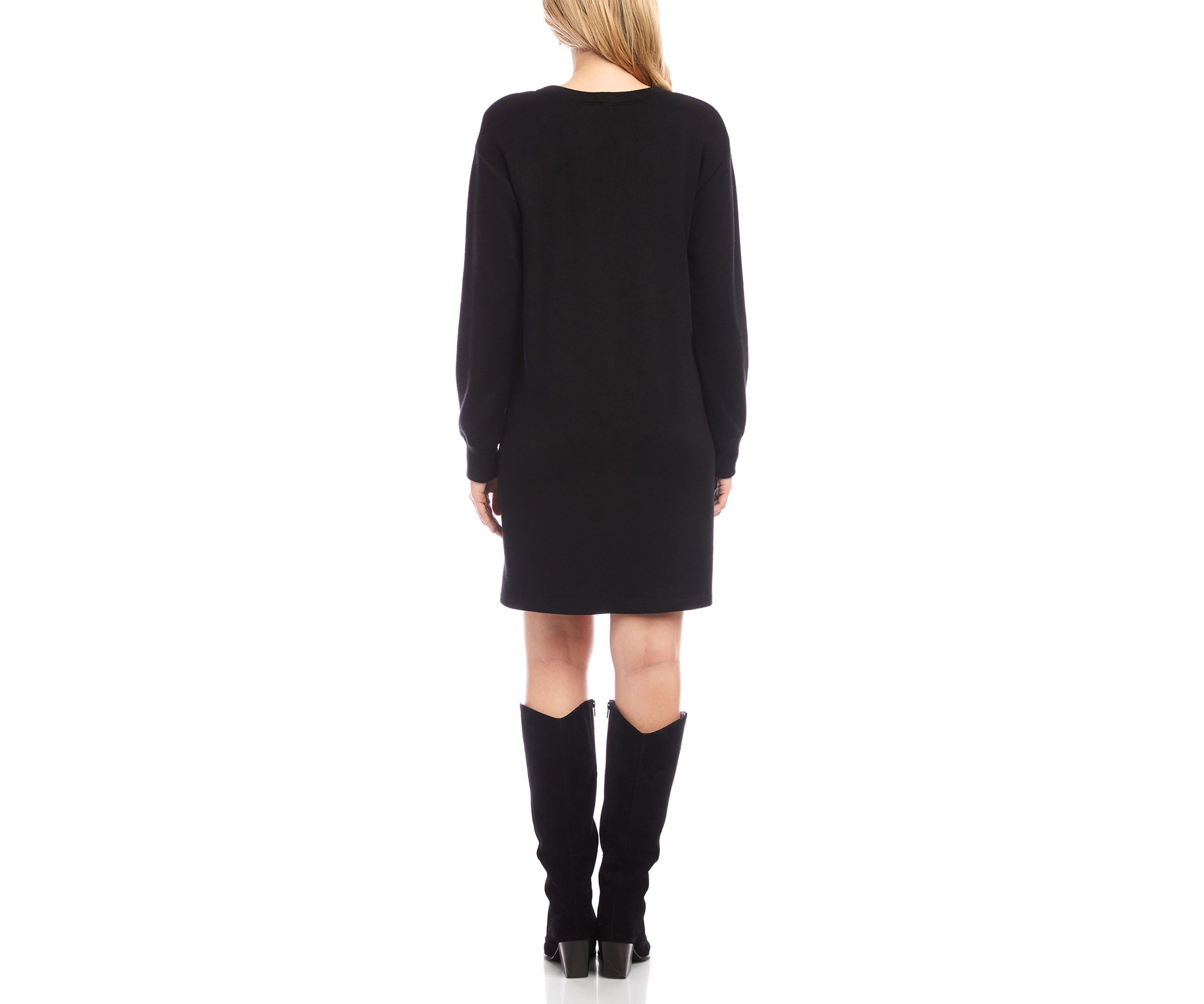 Womens Long Sleeve V-Neck Button Detail Dress