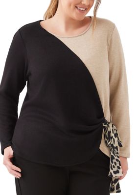 Karen Kane Women's Plus Size Long Sleeve Colorblock Satin Bow Top, 3XL
