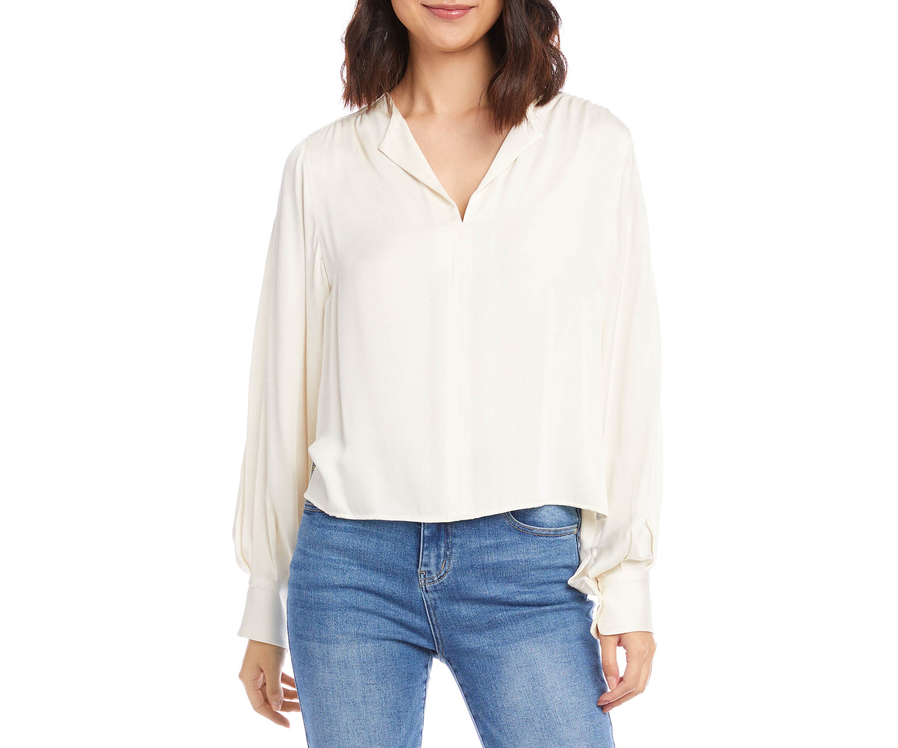 Womens Shirred Blouson Sleeve Top