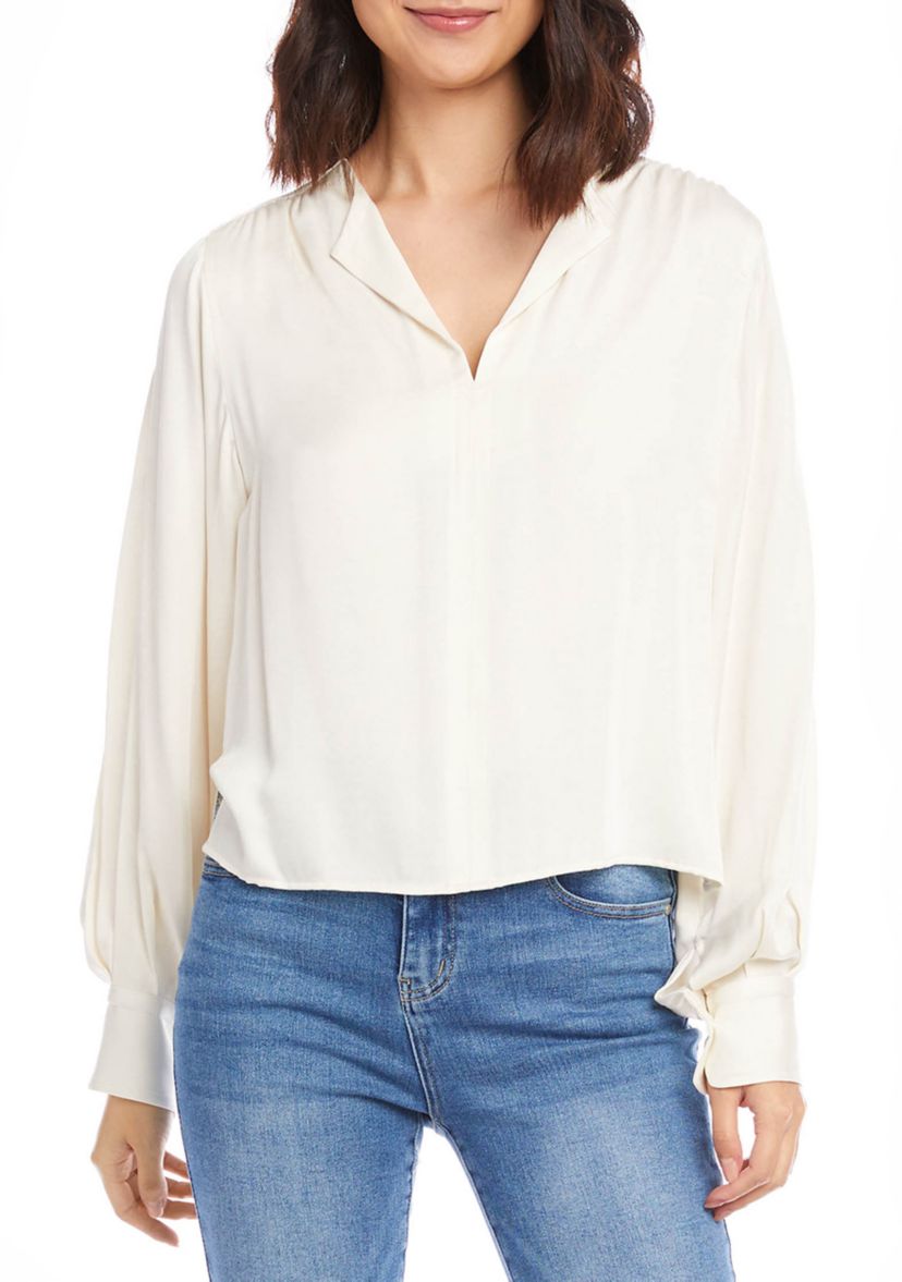 Womens Shirred Blouson Sleeve Top