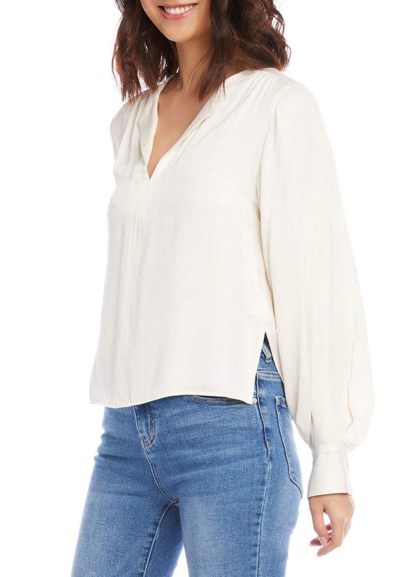 Womens Shirred Blouson Sleeve Top