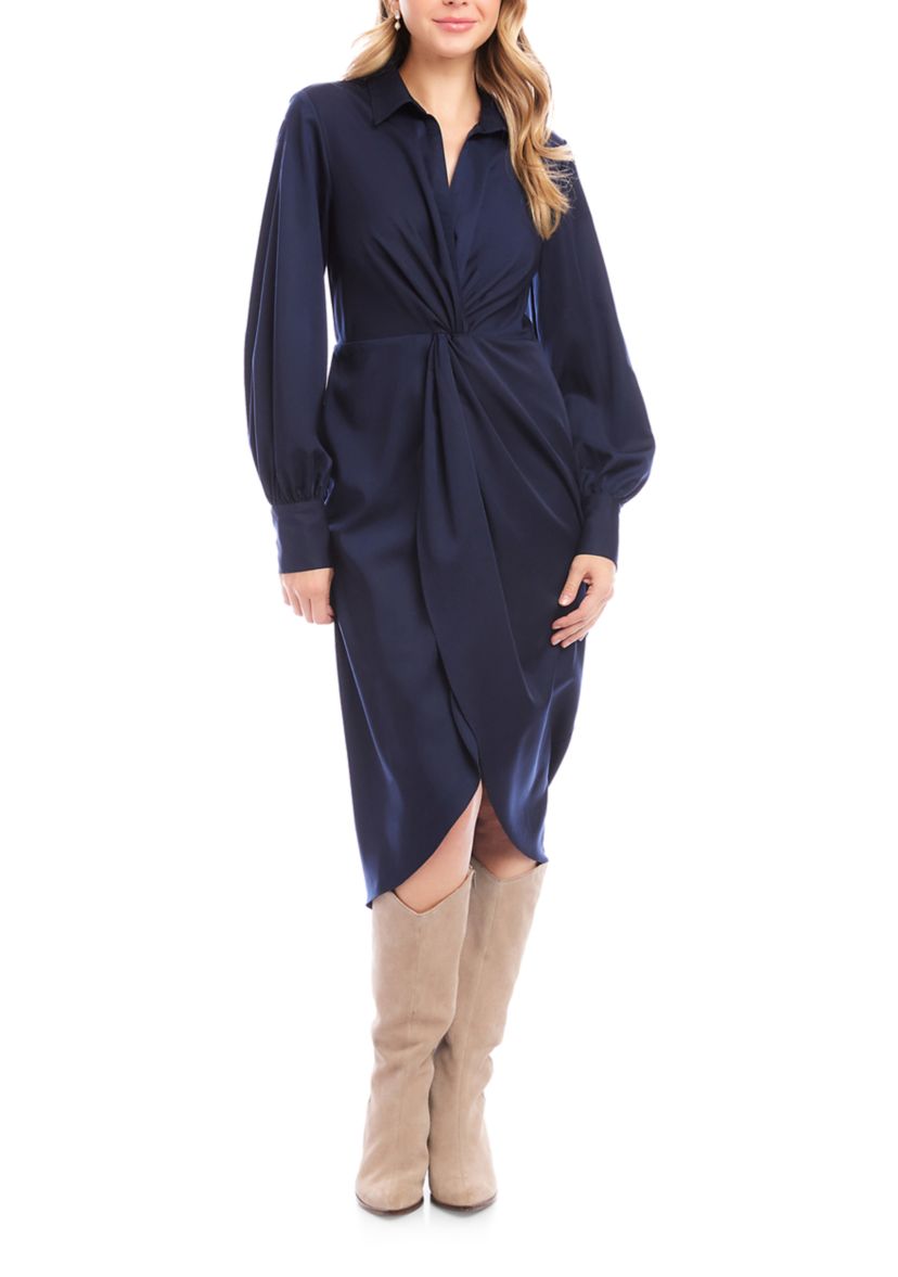 Womens Savannah Twist Front Sateen Midi Dress