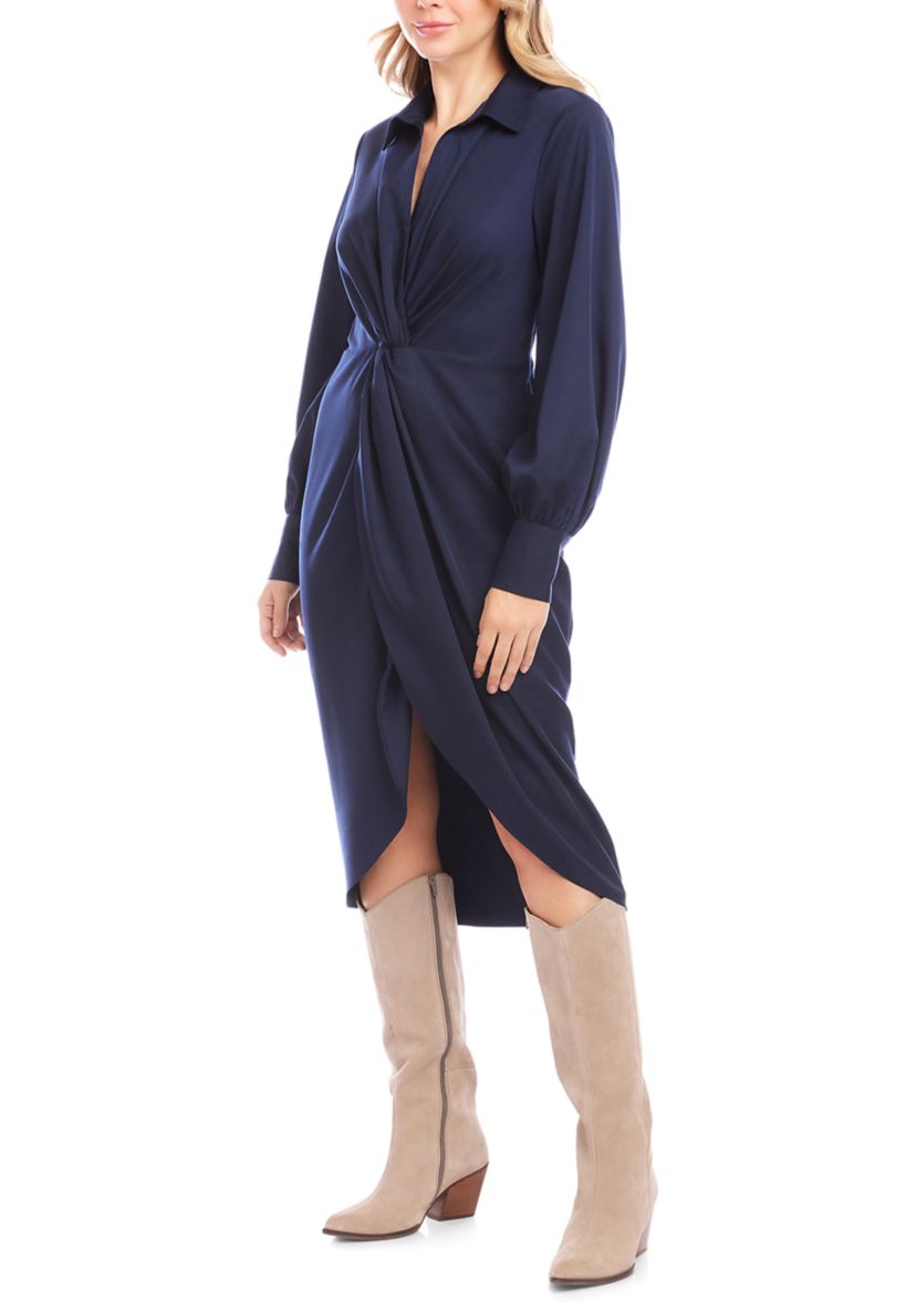 Womens Savannah Twist Front Sateen Midi Dress
