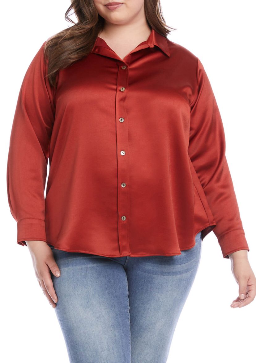 Plus Size Long Sleeve Button Down Shirt