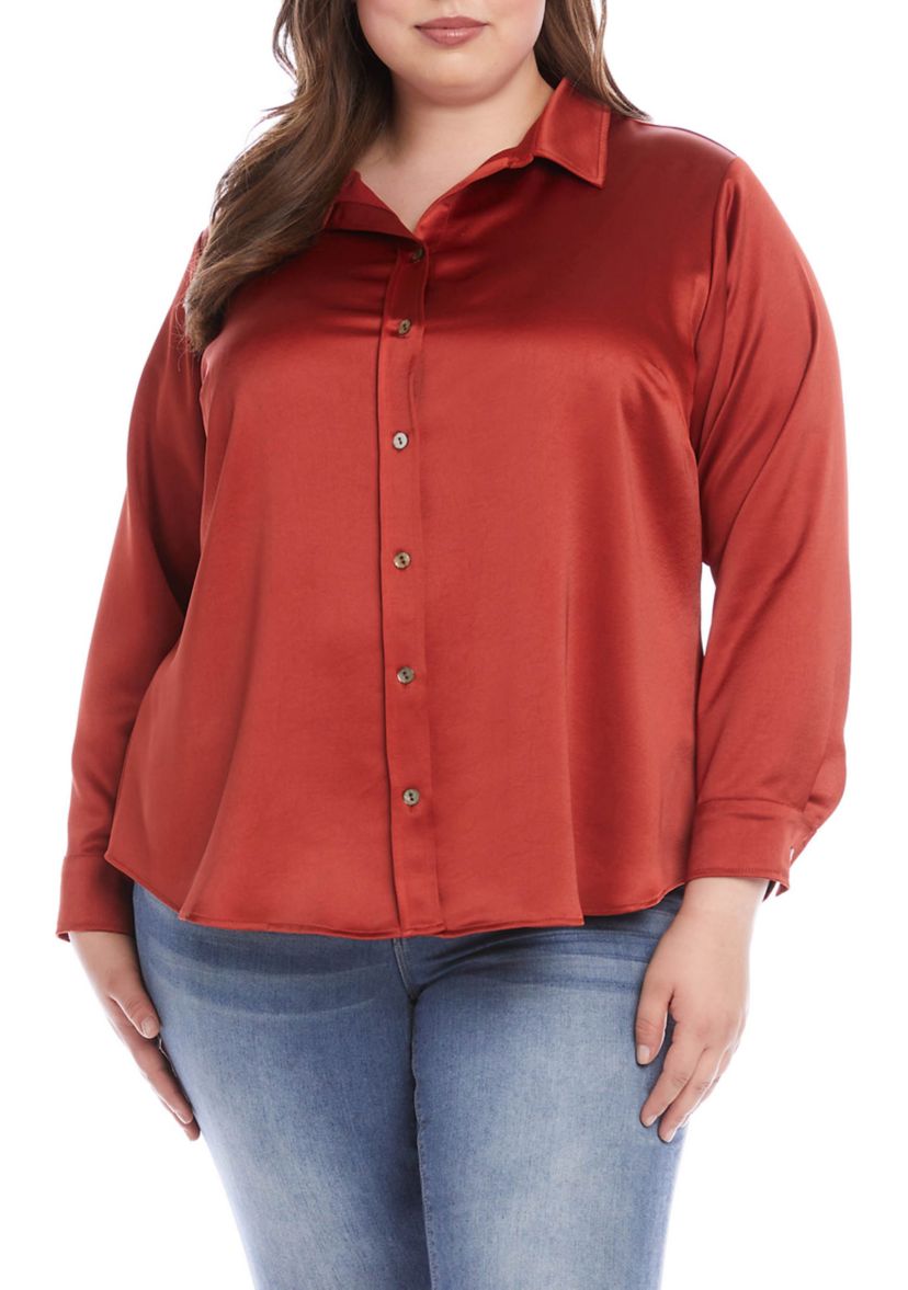Plus Size Long Sleeve Button Down Shirt