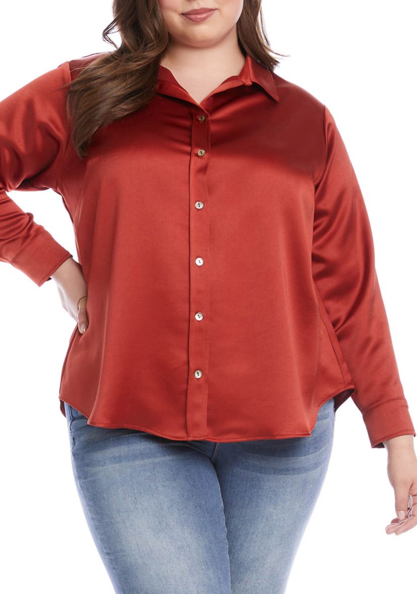 Plus Size Long Sleeve Button Down Shirt