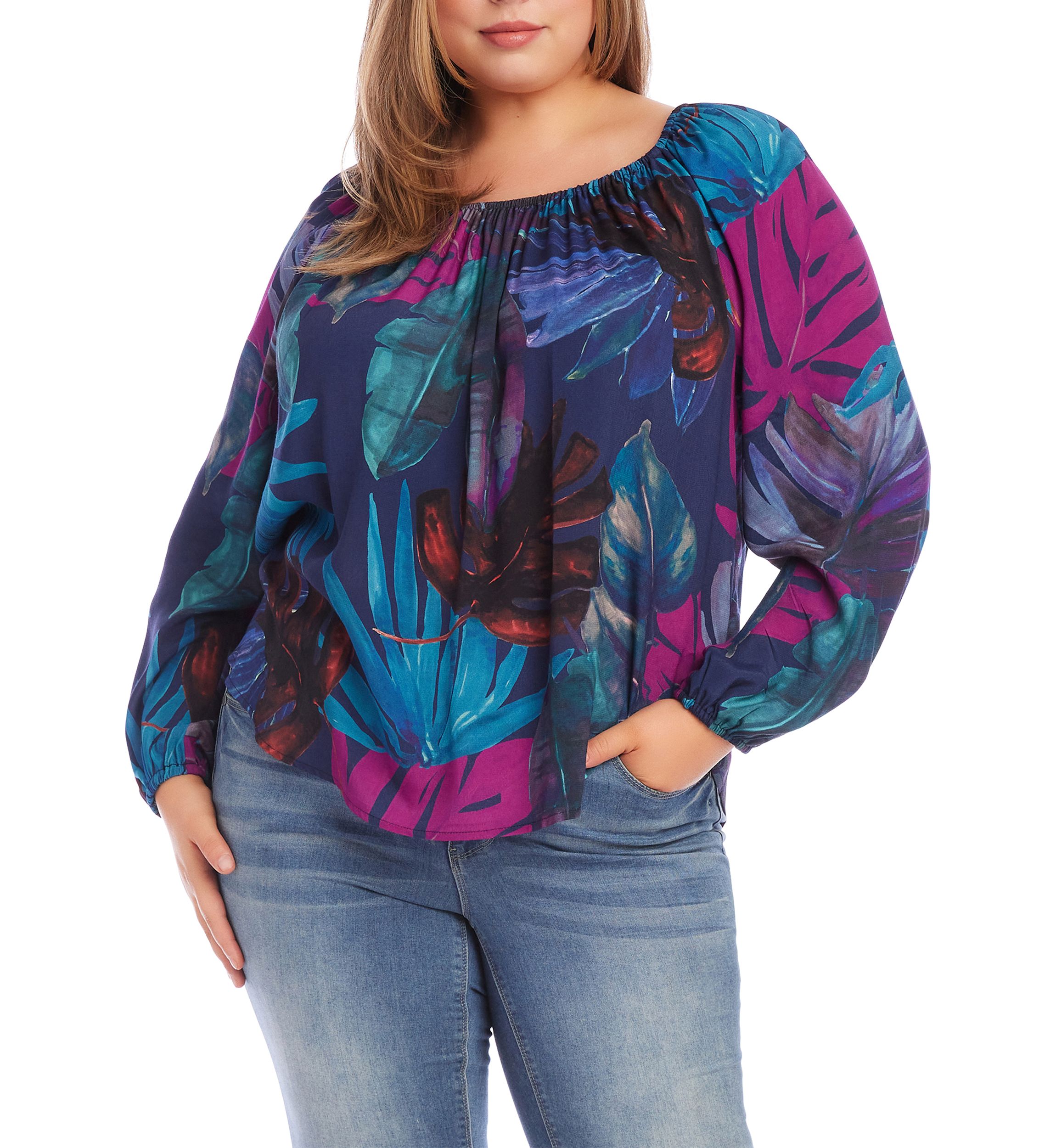 Plus Size Blouson Sleeve Peasant Top