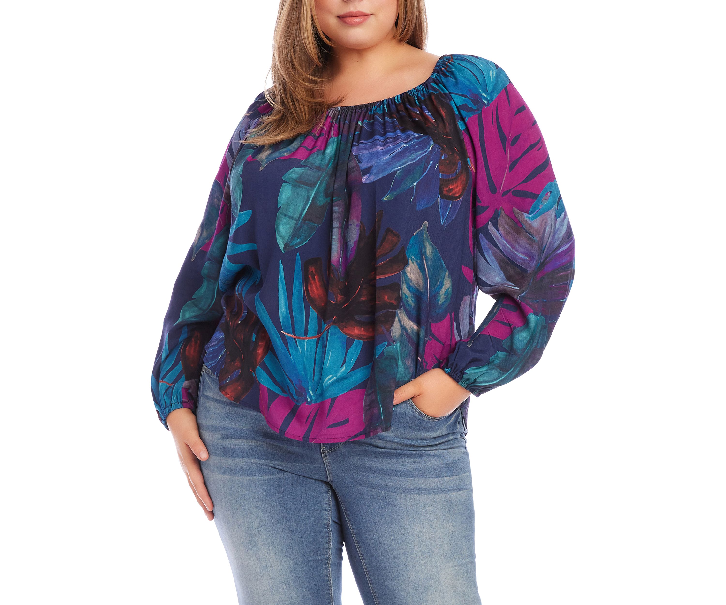Plus Size Blouson Sleeve Peasant Top