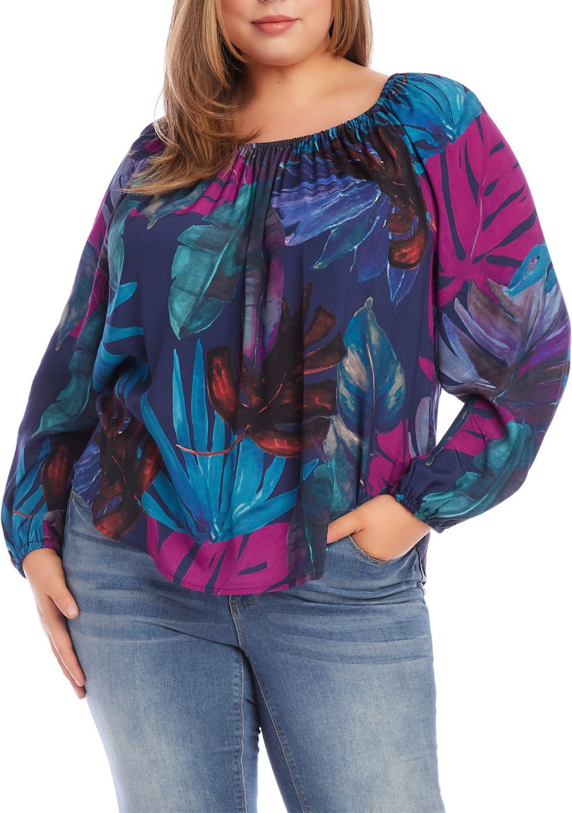 Plus Size Blouson Sleeve Peasant Top