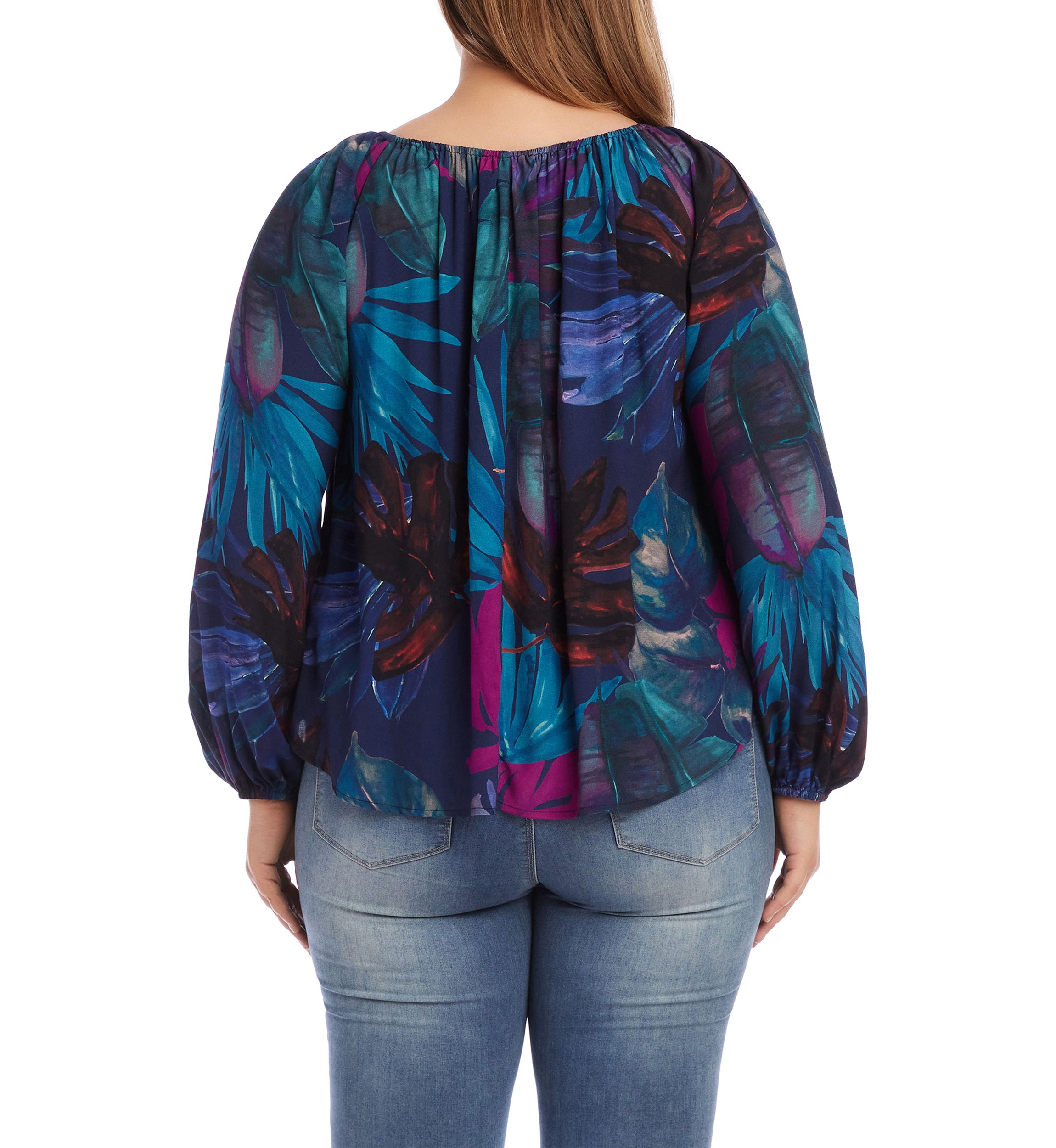 Plus Size Blouson Sleeve Peasant Top