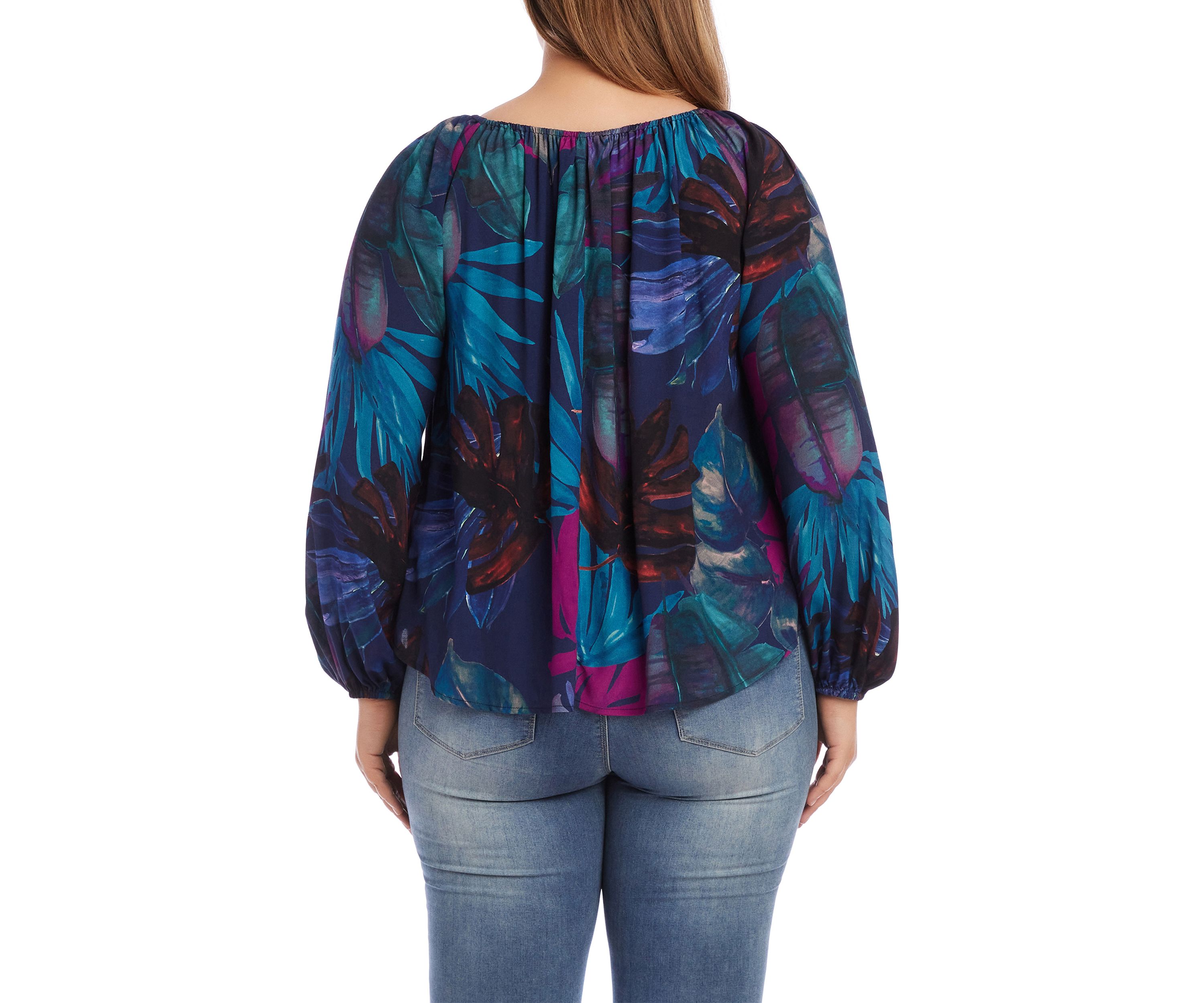 Plus Size Blouson Sleeve Peasant Top