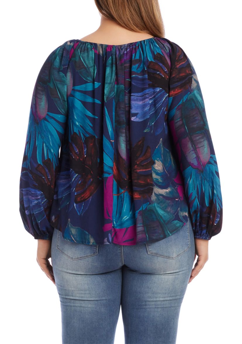 Plus Size Blouson Sleeve Peasant Top