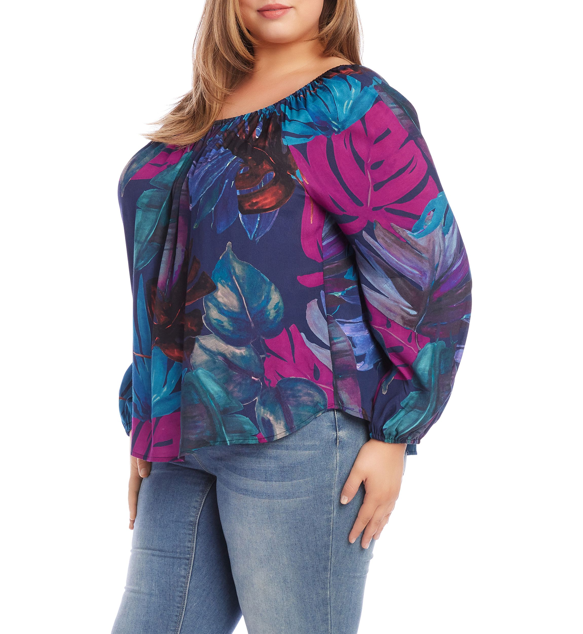 Plus Size Blouson Sleeve Peasant Top