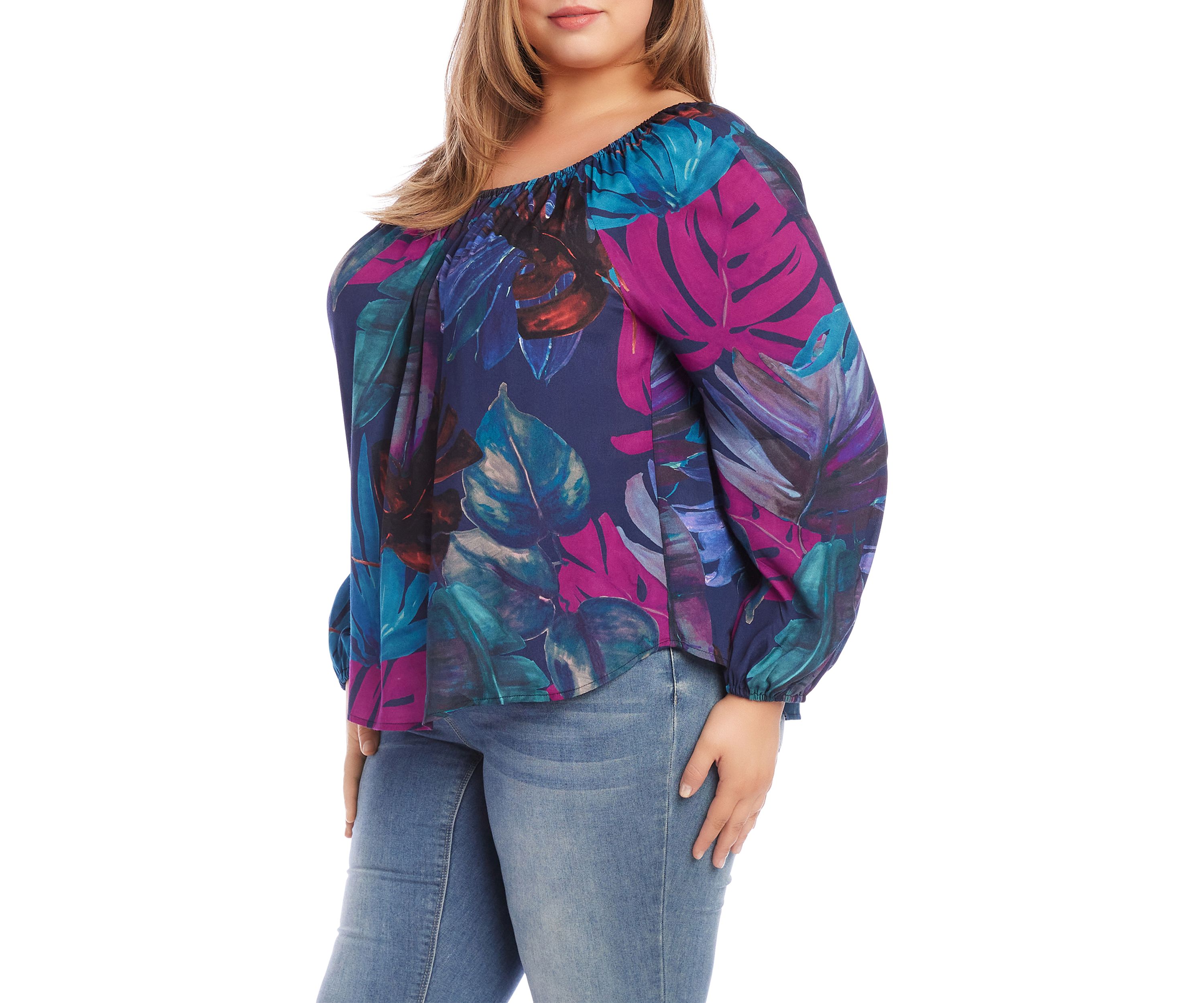 Plus Size Blouson Sleeve Peasant Top