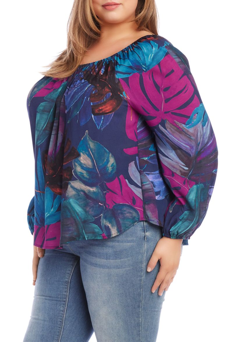 Plus Size Blouson Sleeve Peasant Top
