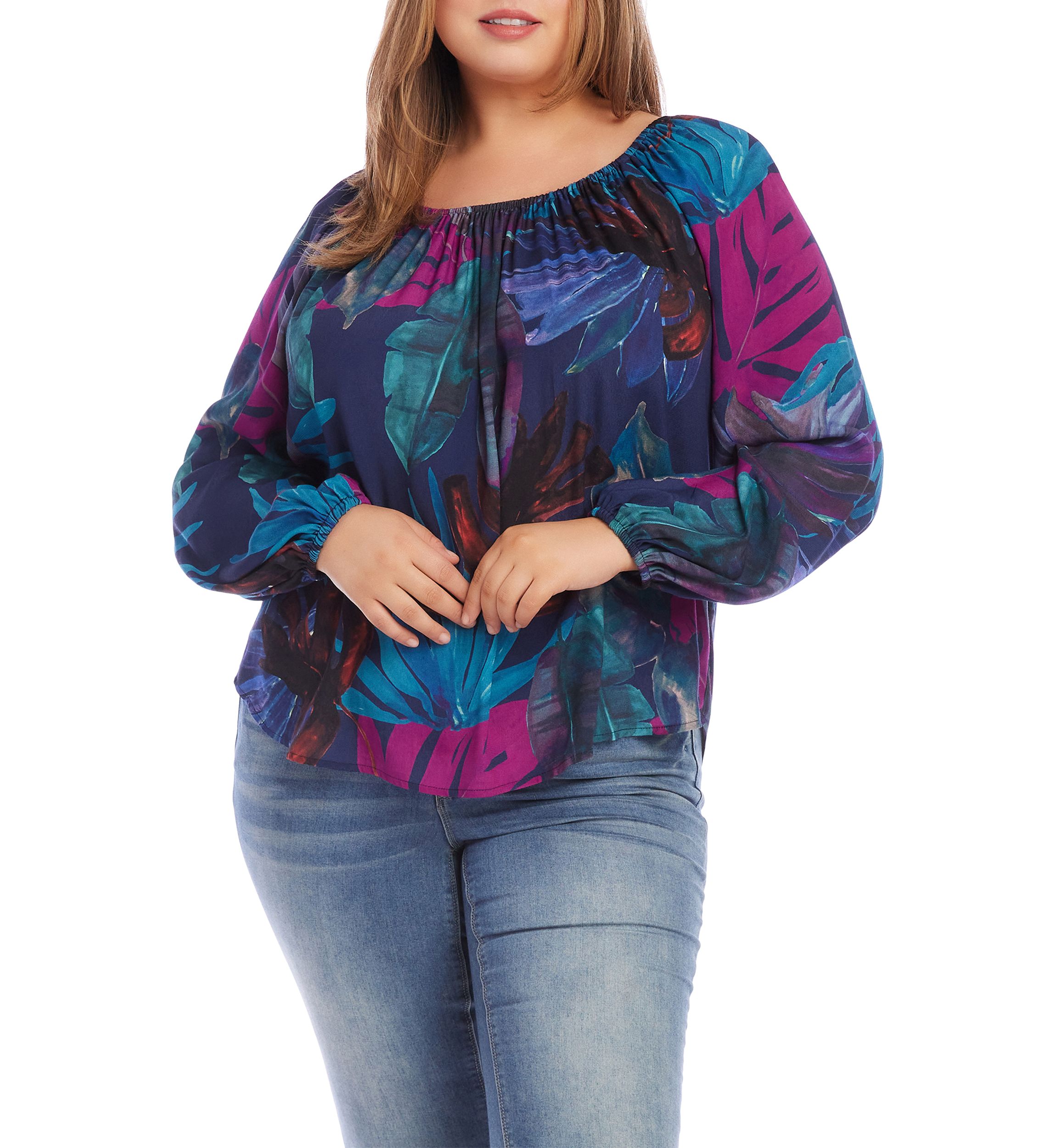 Plus Size Blouson Sleeve Peasant Top