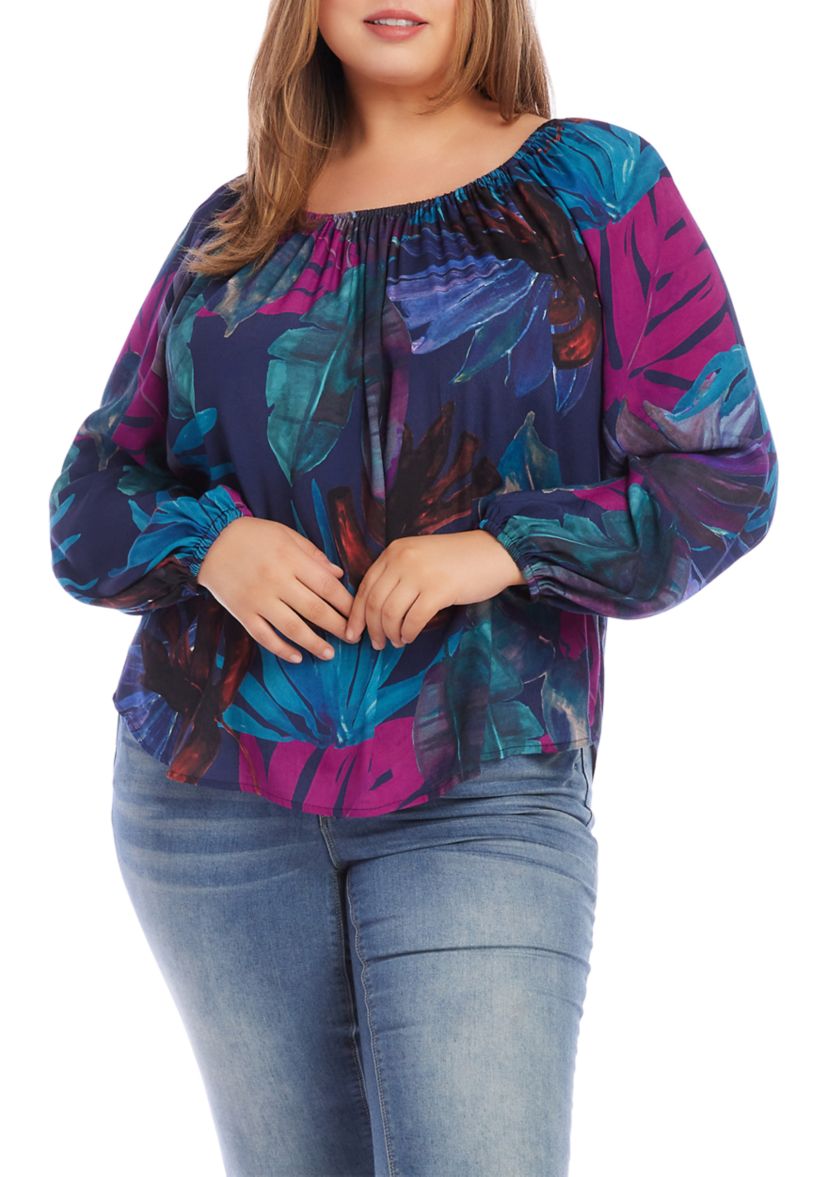 Plus Size Blouson Sleeve Peasant Top