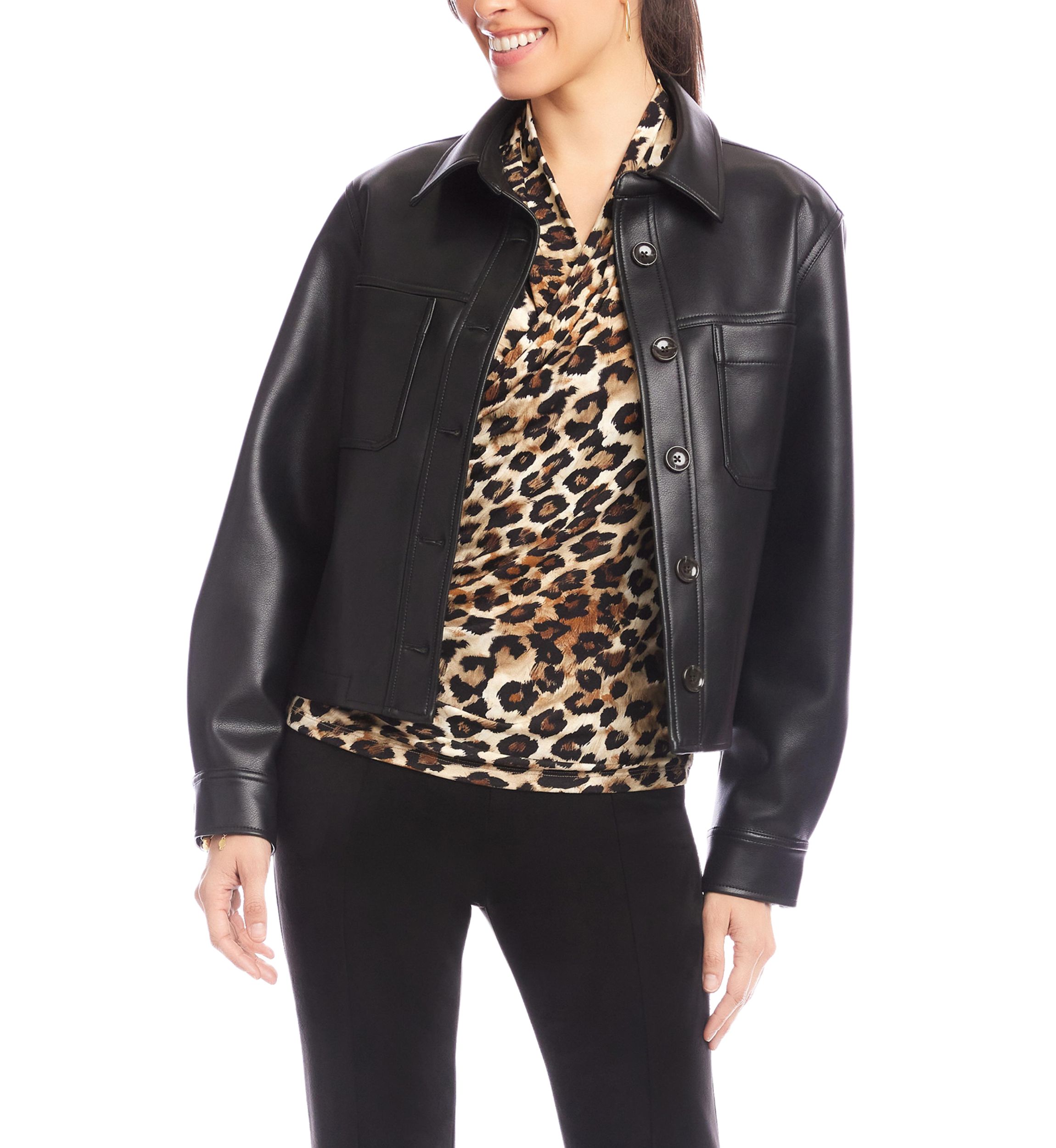 Petite Size Faux Leather Cropped Jacket