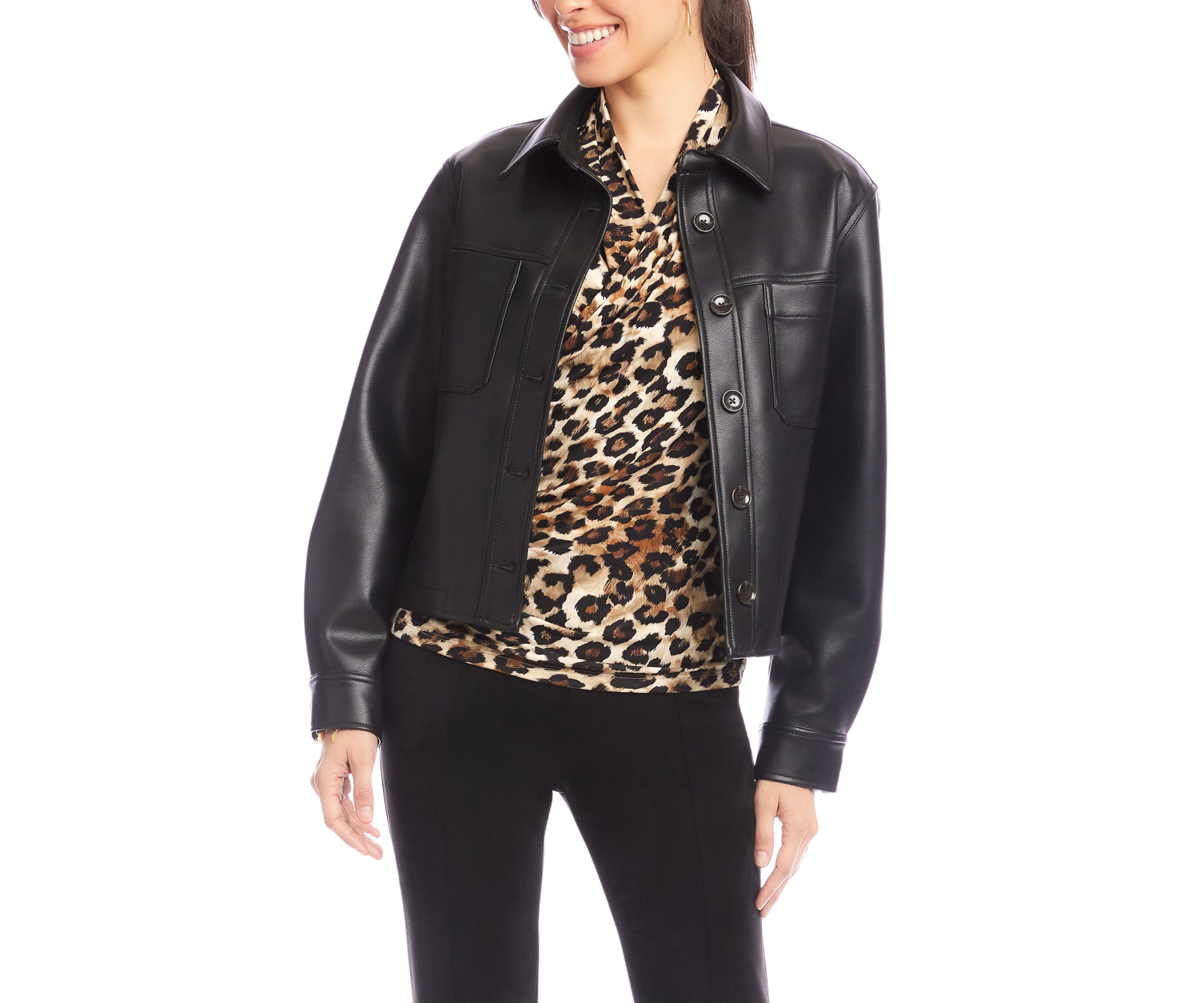 Petite Size Faux Leather Cropped Jacket