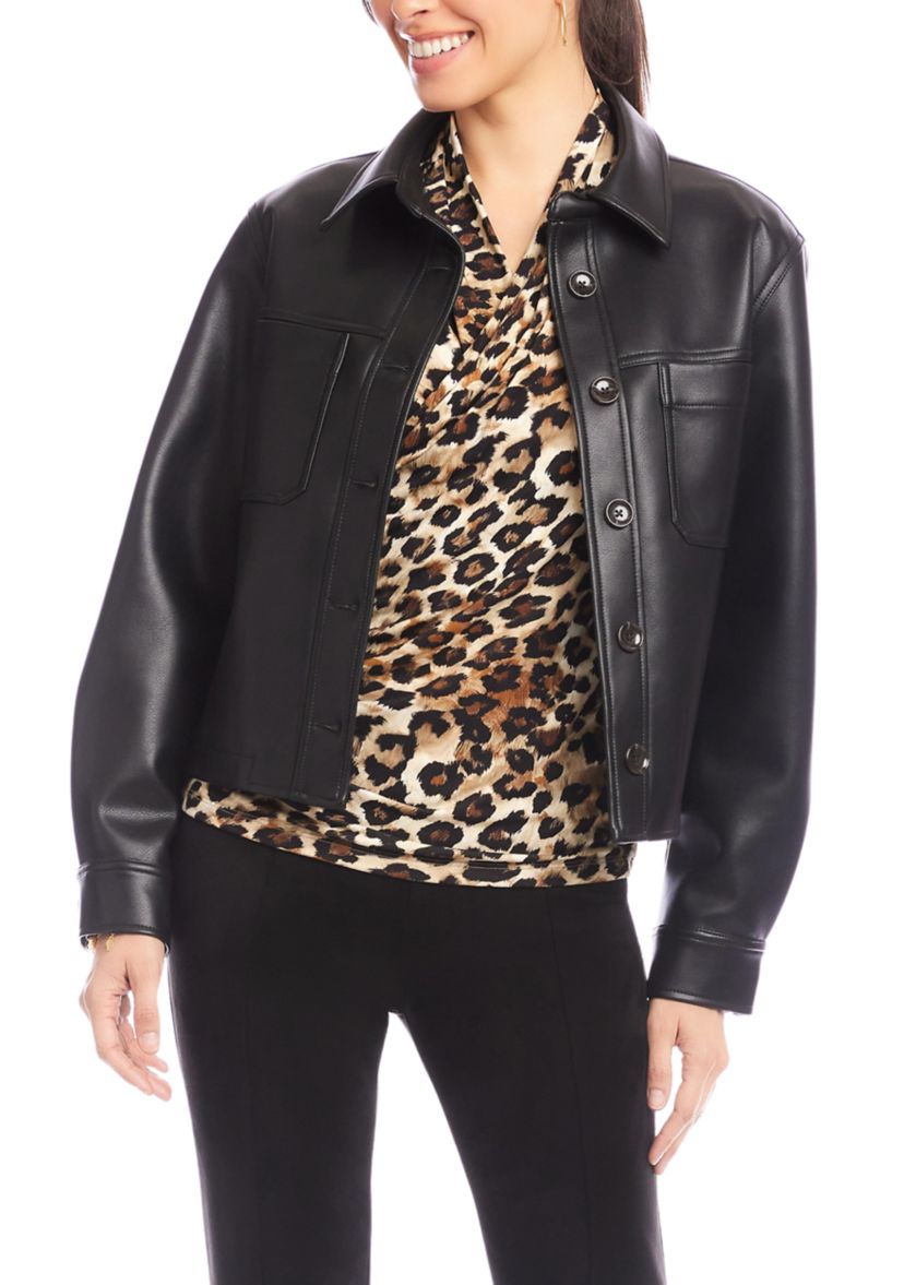 Petite Size Faux Leather Cropped Jacket