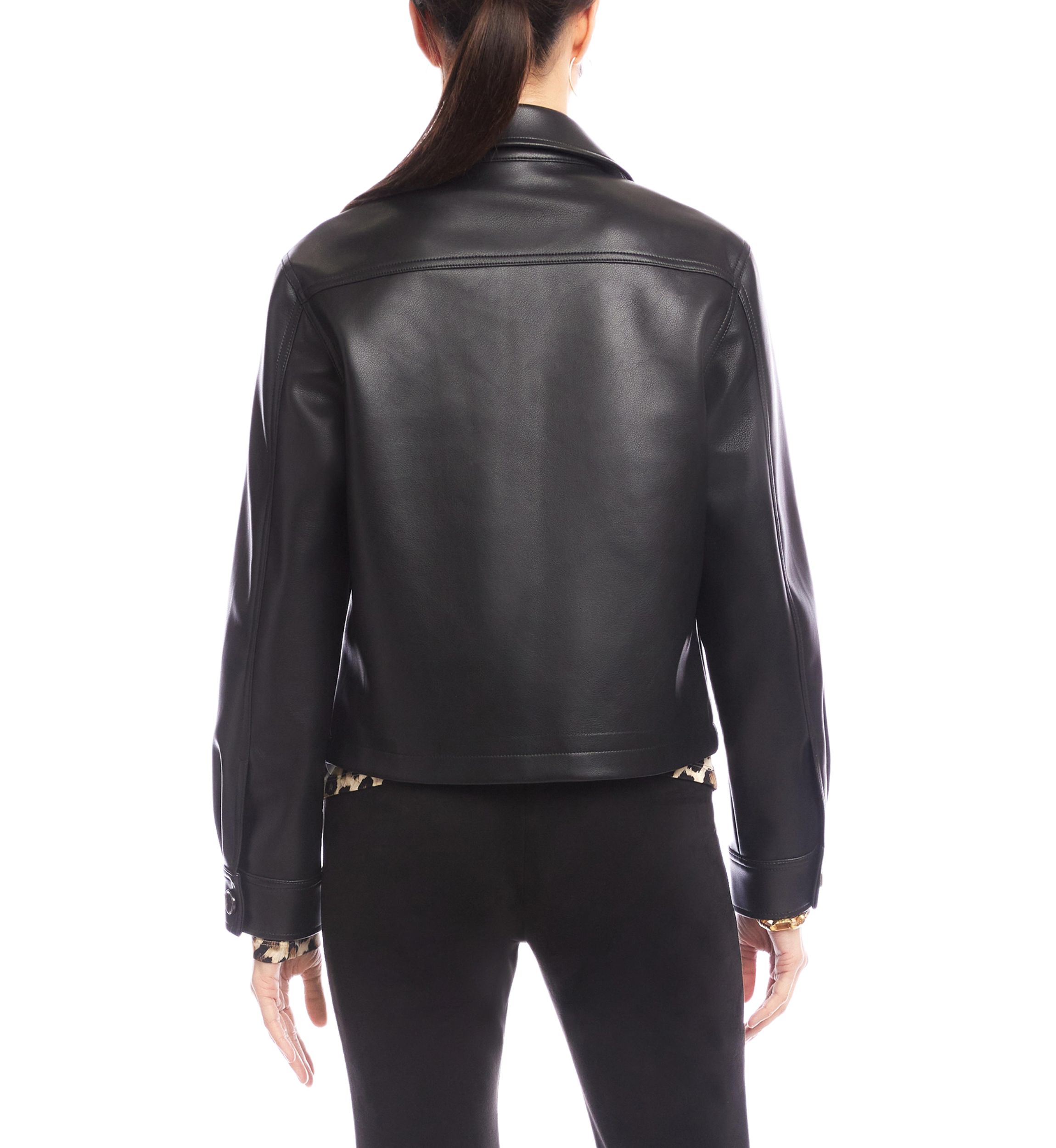 Petite Size Faux Leather Cropped Jacket