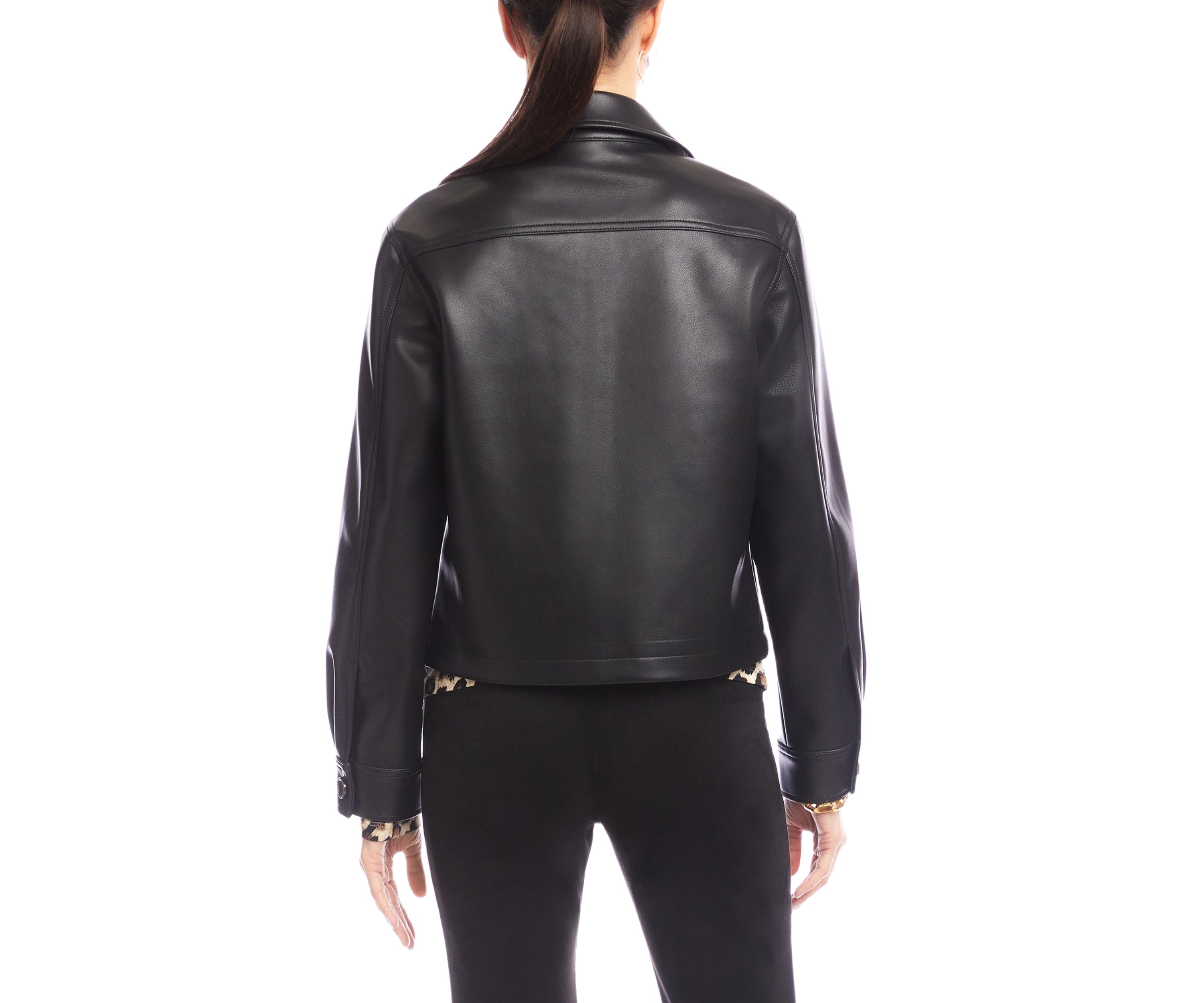 Petite Size Faux Leather Cropped Jacket