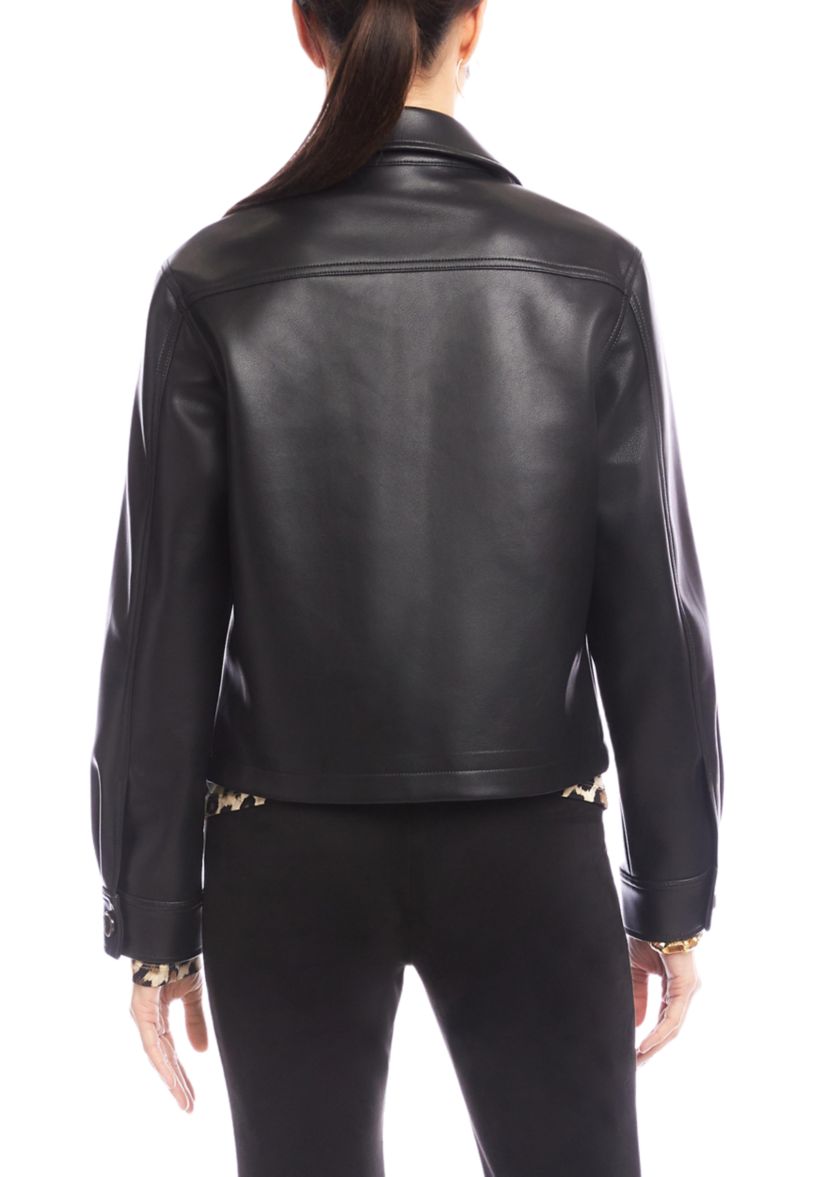 Petite Size Faux Leather Cropped Jacket