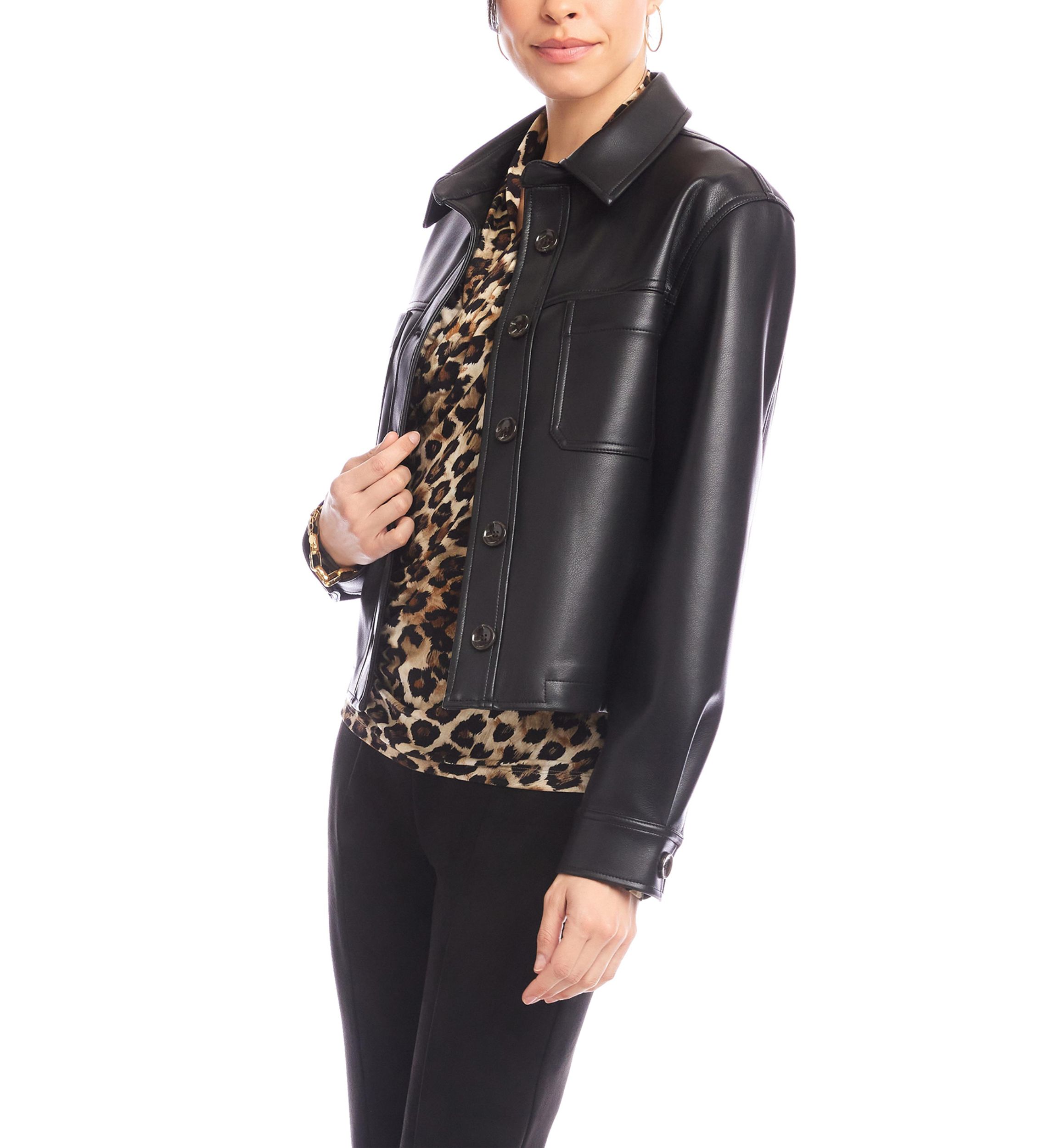 Petite Size Faux Leather Cropped Jacket
