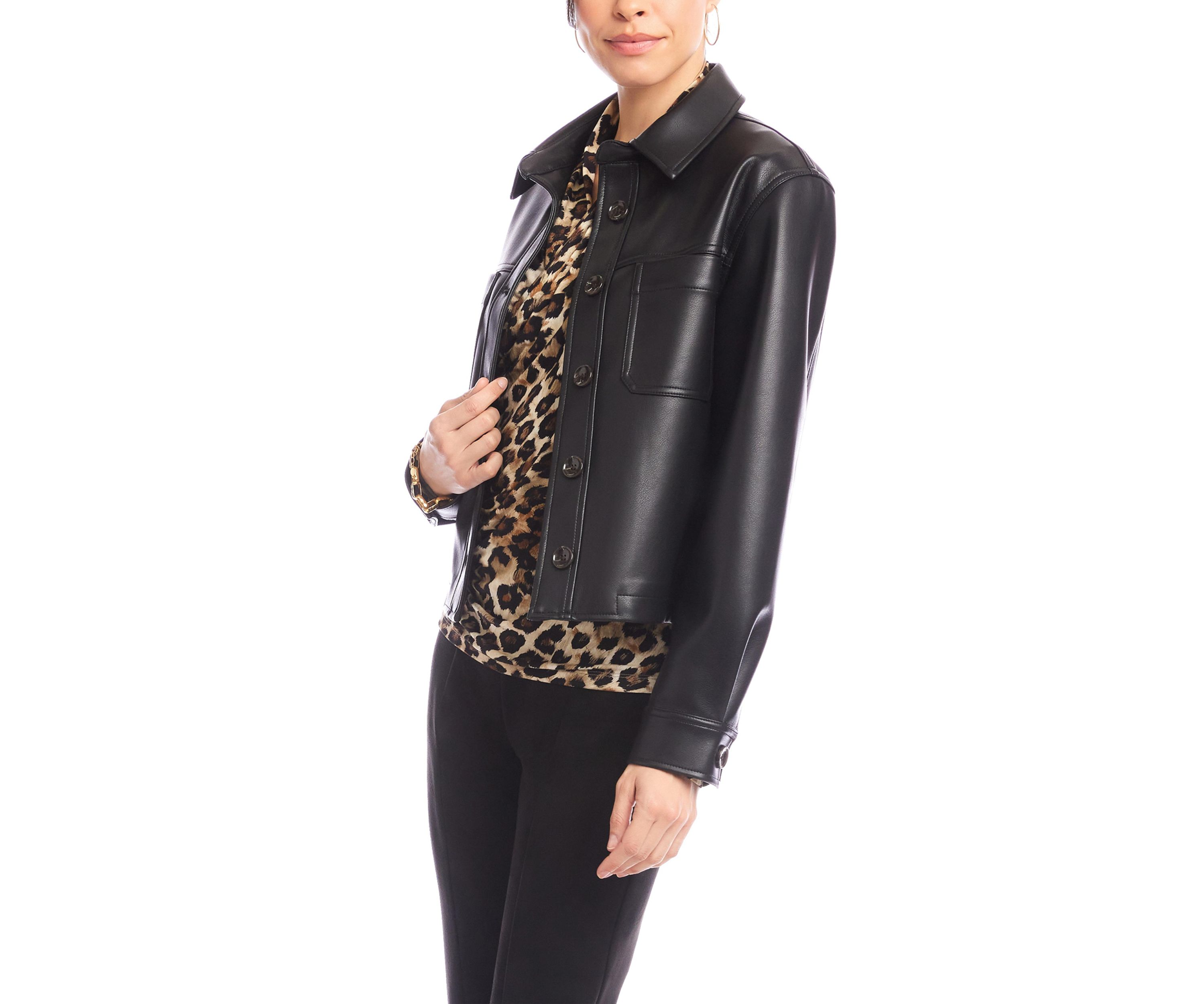 Petite Size Faux Leather Cropped Jacket