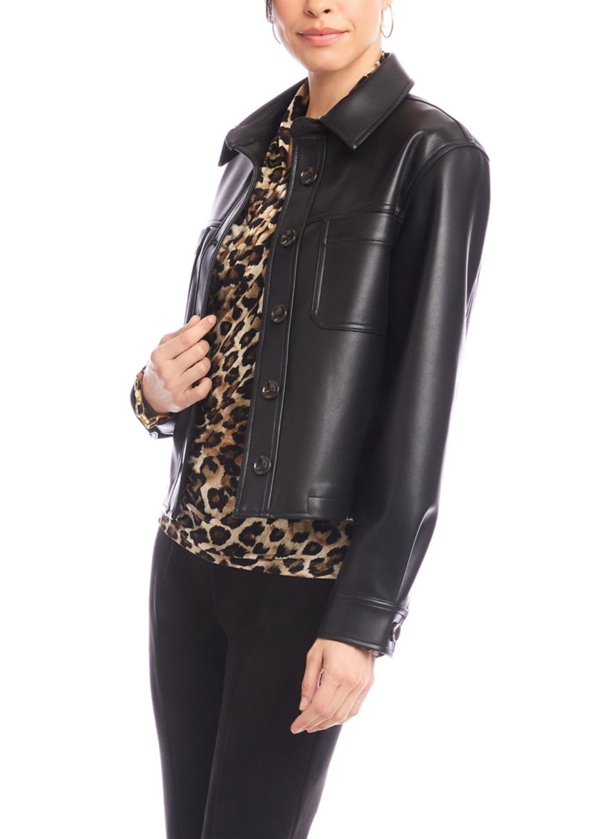 Petite Size Faux Leather Cropped Jacket