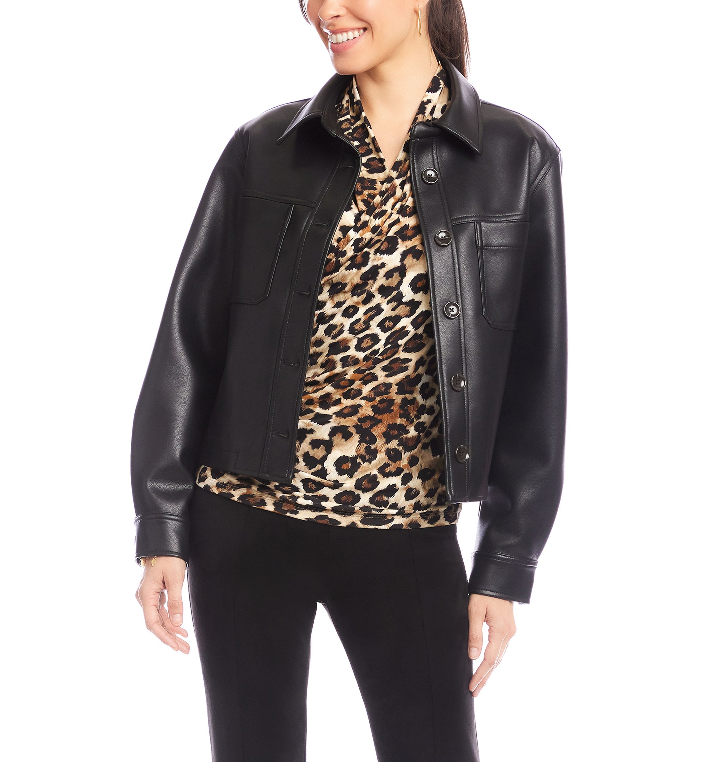 Womens Faux Leather Cropped Jacket