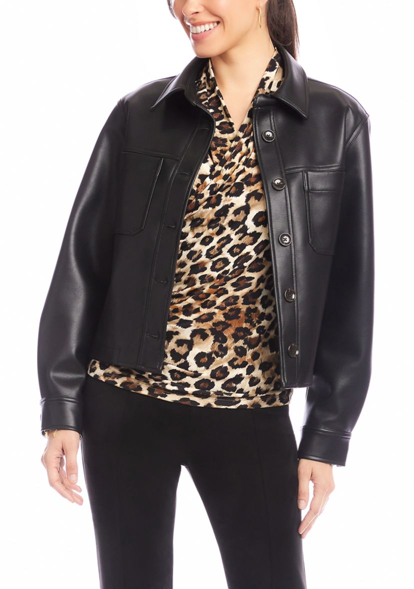 Womens Faux Leather Cropped Jacket